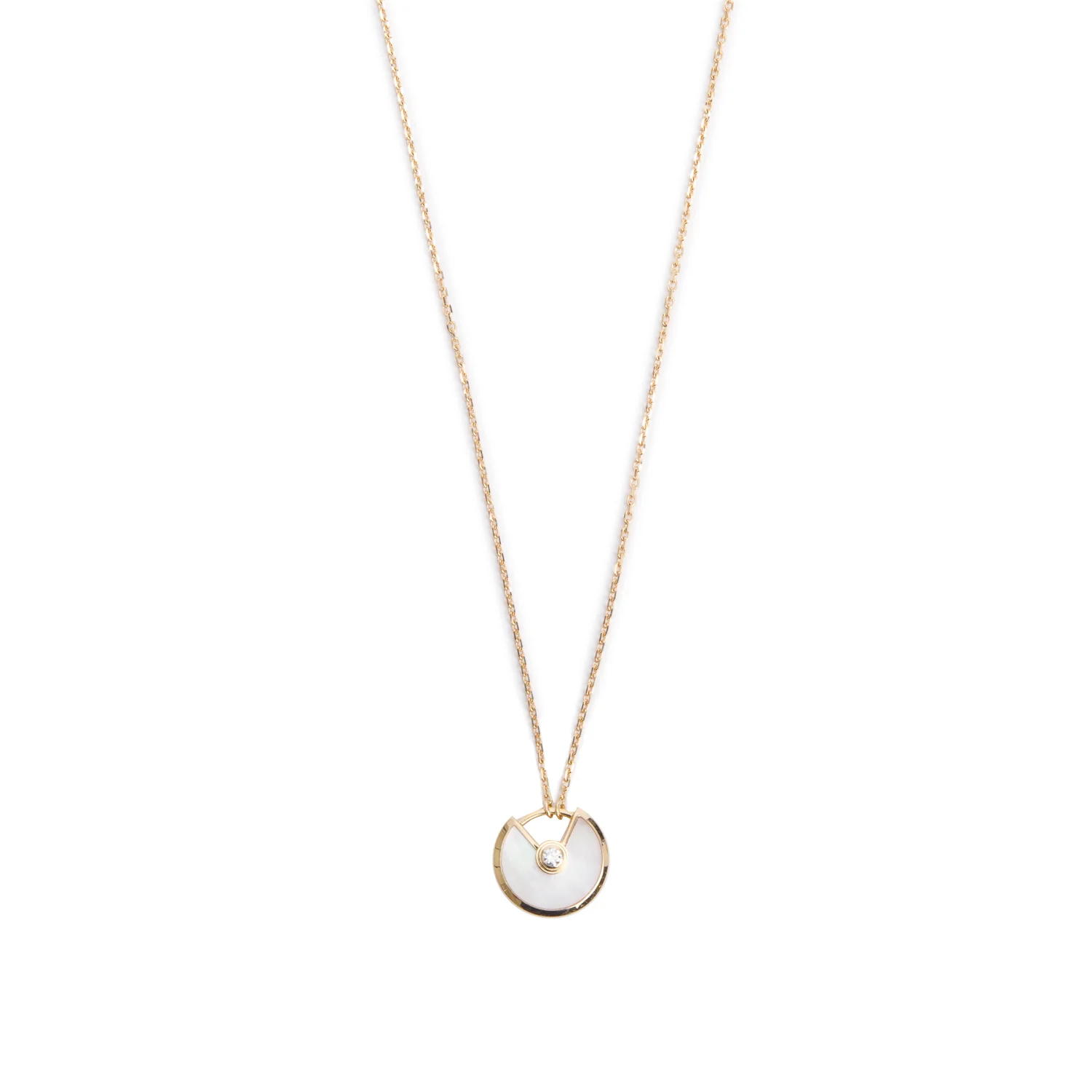 Cartier 18k Yellow Gold Mother of Pearl & Diamond Amulette de Cartier Pendant Necklace, XS Model w/ Box & Certificate