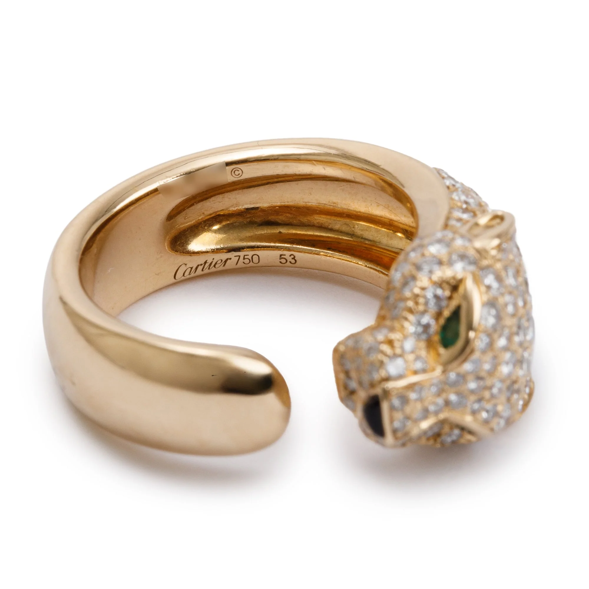 Cartier 18k Yellow Gold Pave Diamond, Onyx & Emearld Panthere de Cartier Ring, Size 53 6.5 - Image 4