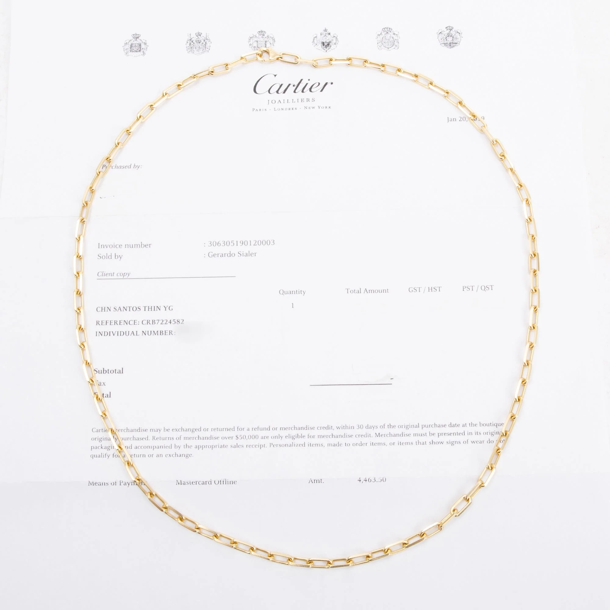 Cartier 18k Yellow Gold Santos de Cartier Link Chain Necklace w/ Receipt - Image 6