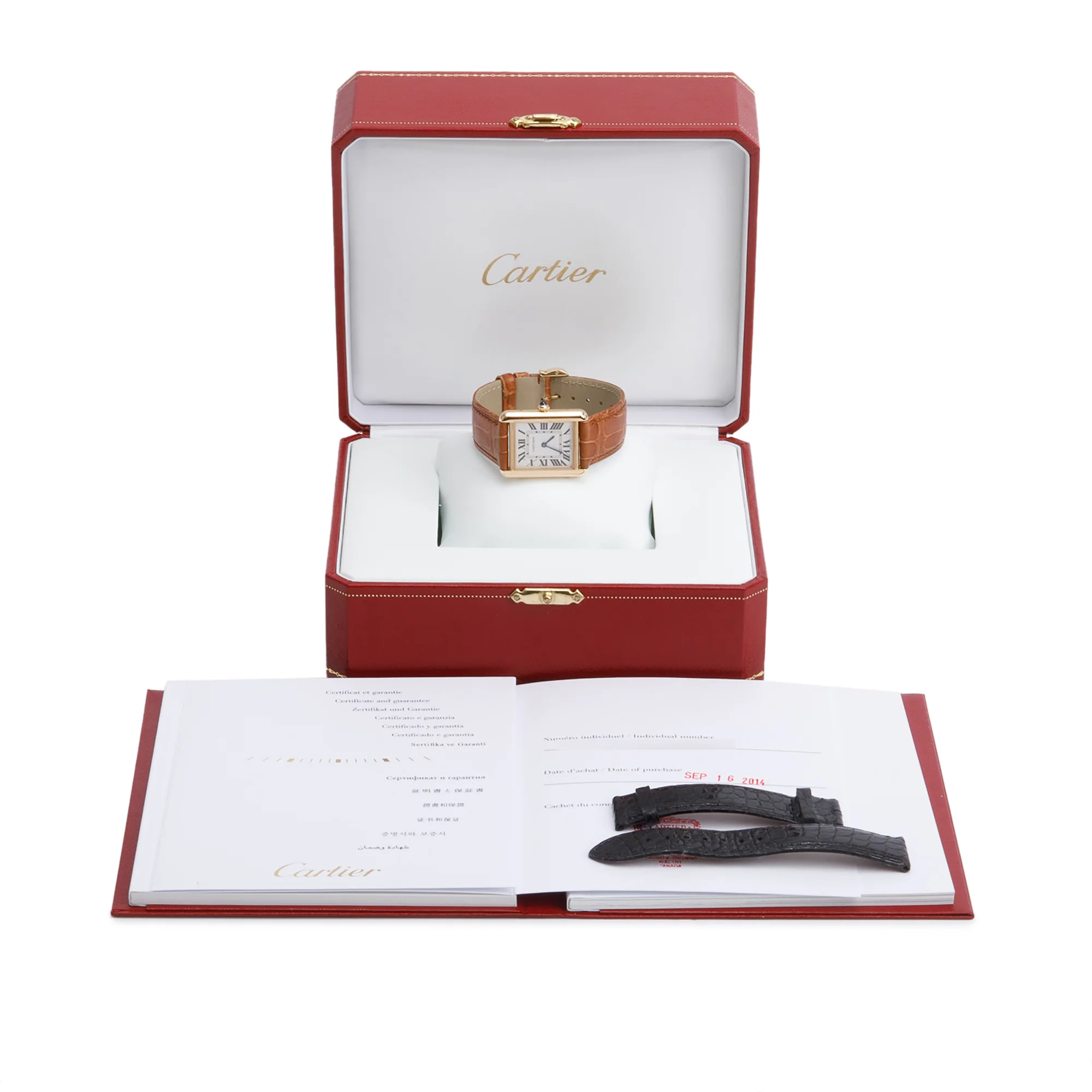 Cartier 18k Yellow Gold & Stainless Steel Tank Solo Watch w/ Box, Papers, Service Receipt & Extra Leather Strap - Image 2