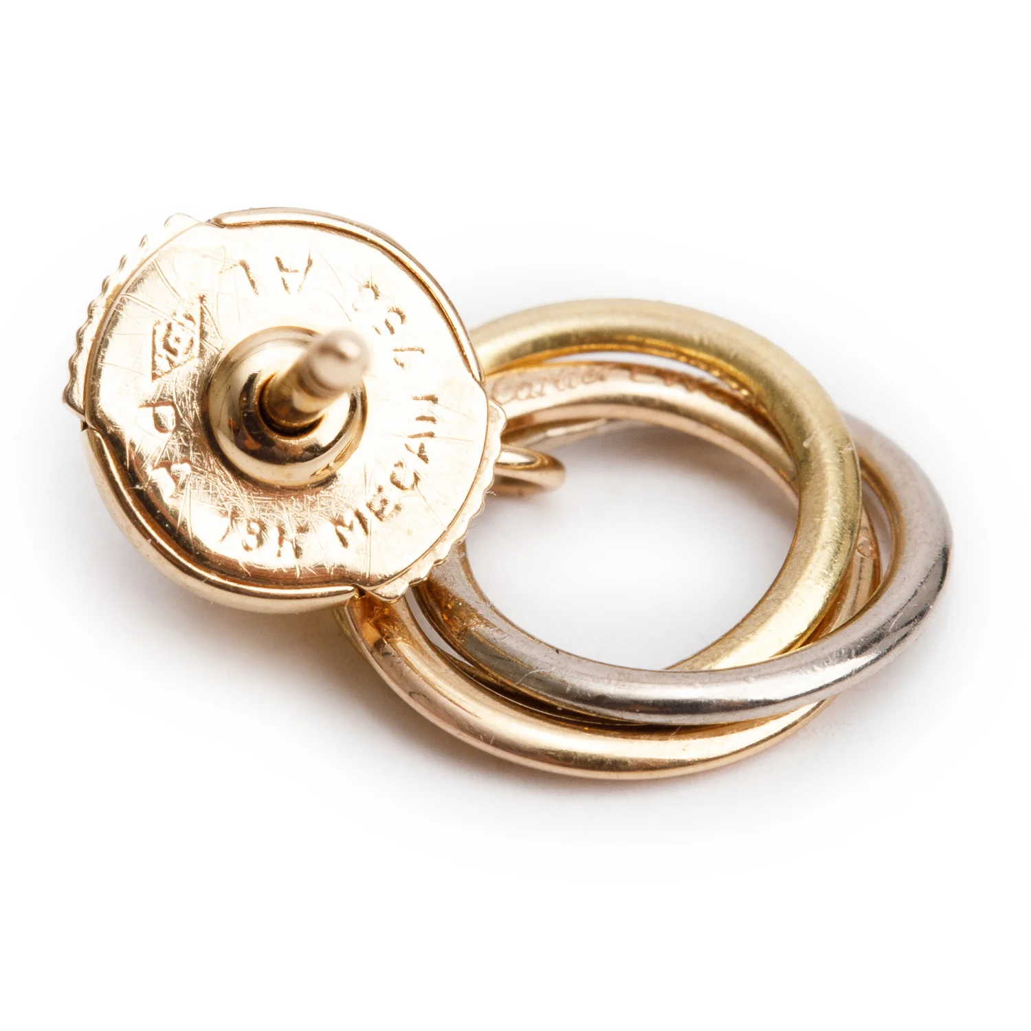 Cartier 18k Yellow, White & Rose Gold Diamond Trinity Earrings w/ Box & Certificate - Image 3
