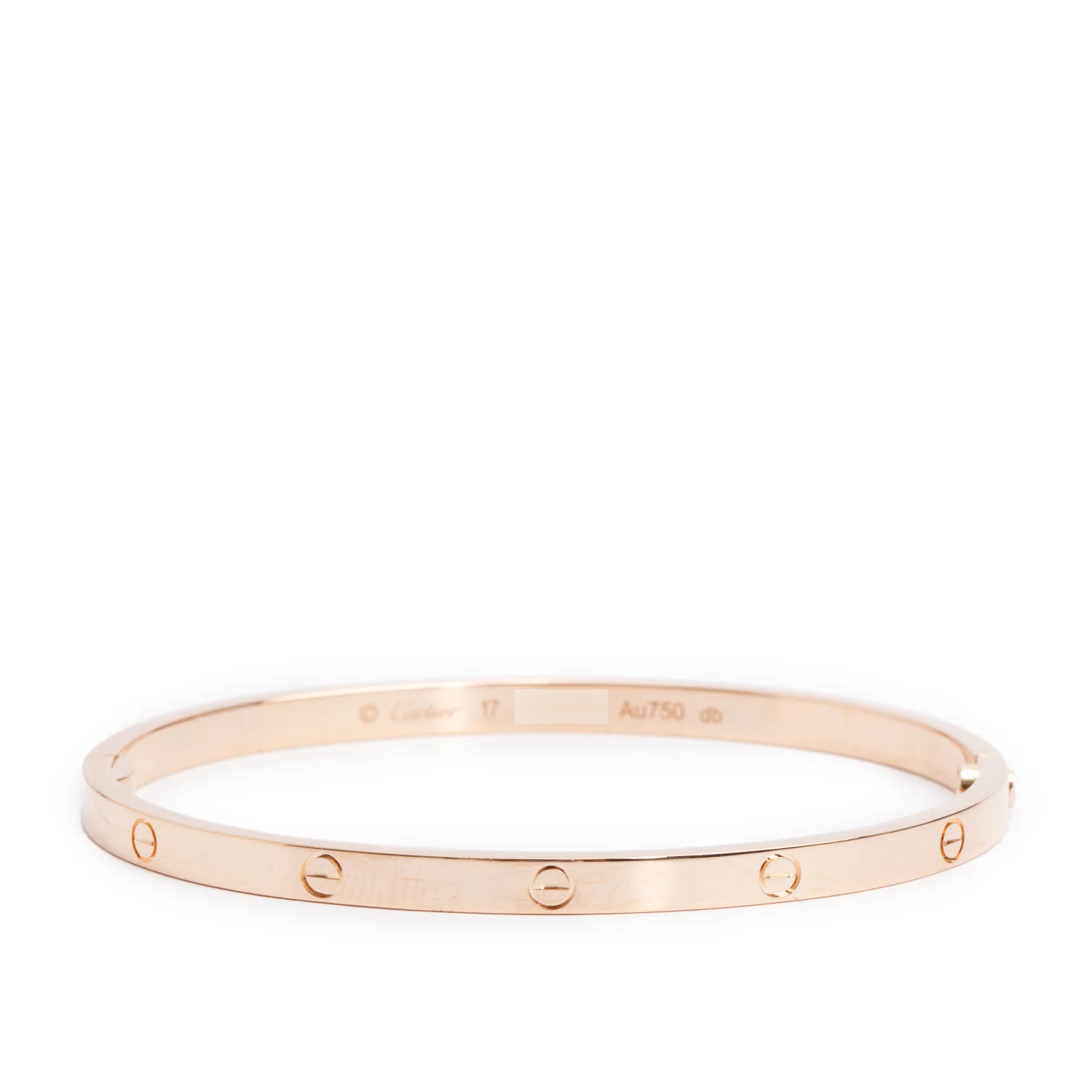 Cartier 2021 18k Rose Gold 3.65 MM Love Bracelet, Small Model, Size 17 w/ Pouch & Certificate