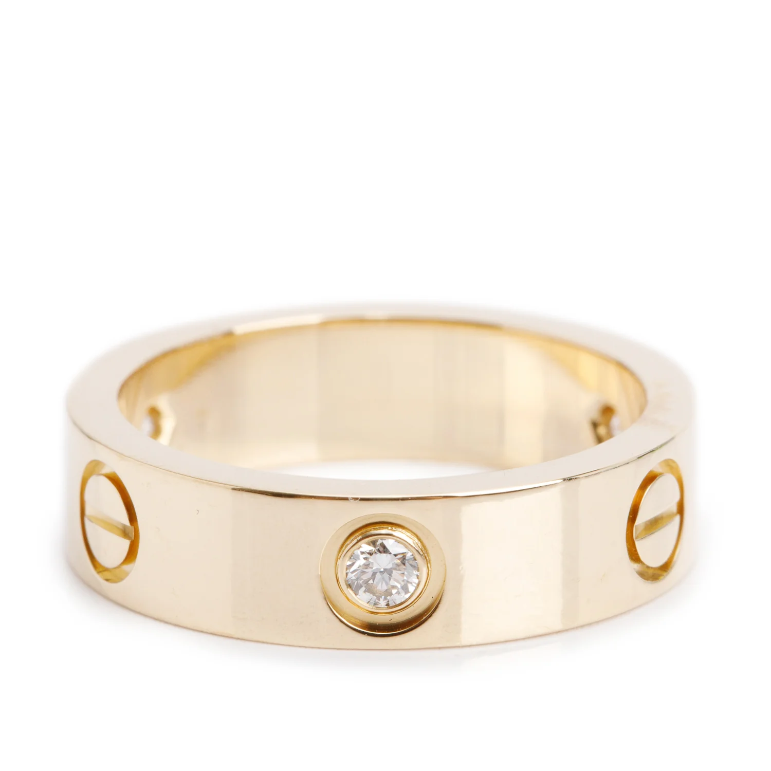 Cartier 2022 18k Yellow Gold 3 Diamond 5.5 MM Love Ring, Size 56 7.75 w/ Certificate