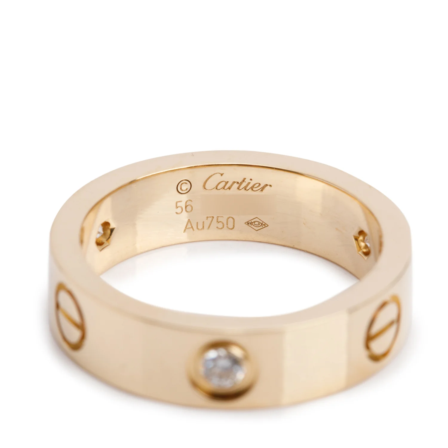 Cartier 2022 18k Yellow Gold 3 Diamond 5.5 MM Love Ring, Size 56 7.75 w/ Certificate - Image 2