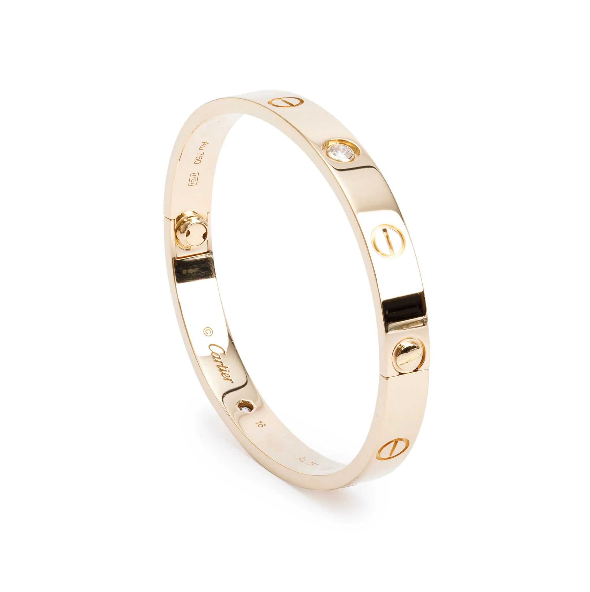 Cartier 2022 18k Yellow Gold Love Bracelet with 4 Diamonds, Size 16 w/ Box, Certificate & Receipt - Image 4