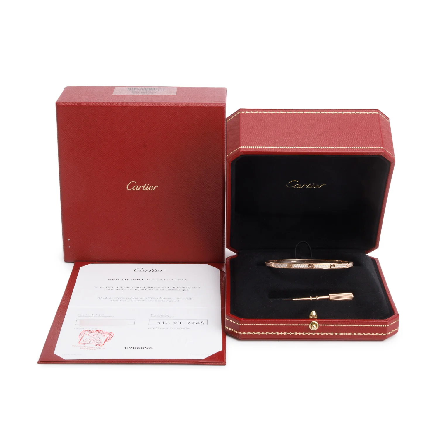 Cartier 2023 18k Rose Gold Paved Diamond Love Bracelet, Small Model, Size 18 w/ Box & Certificate - Image 2