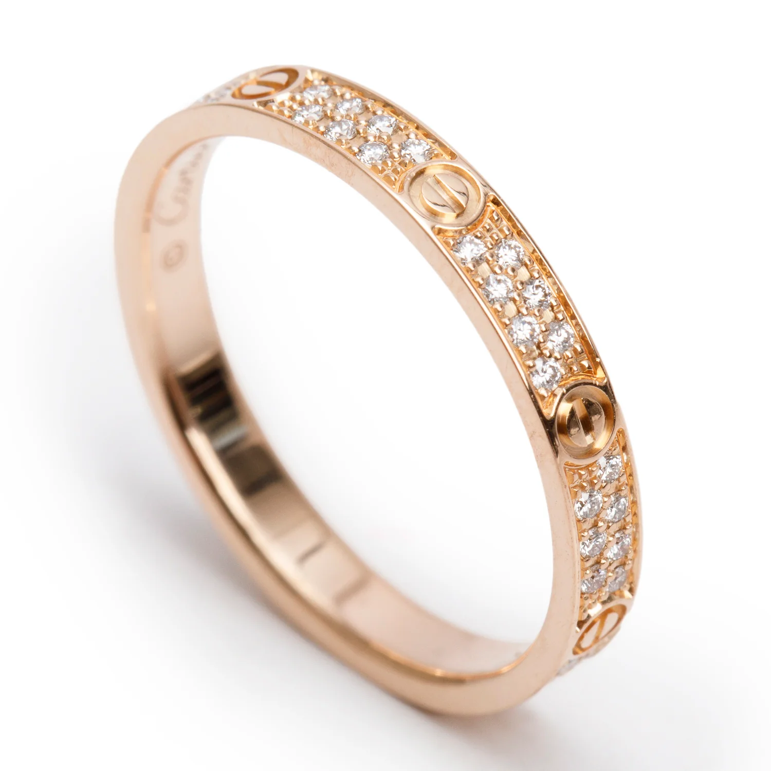 Cartier 2023 18k Rose Gold Paved Diamond Love Ring, Mini Model Size 50 5.25 w/ Box & Certificate - Image 4