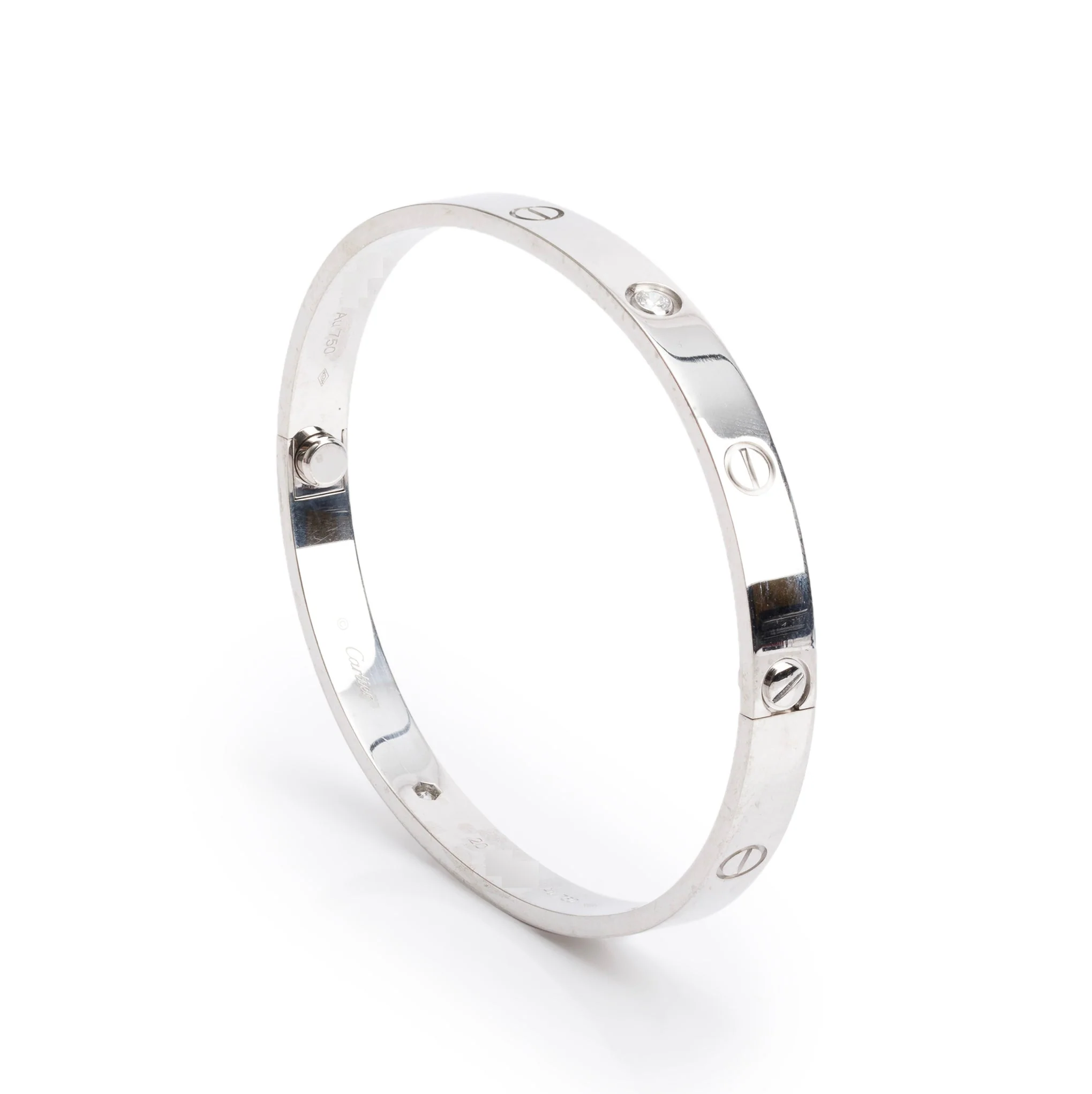 Cartier 2023 18k White Gold Love Bracelet with 4 Diamonds, Size 20 w/ Box & Certificate - Image 3