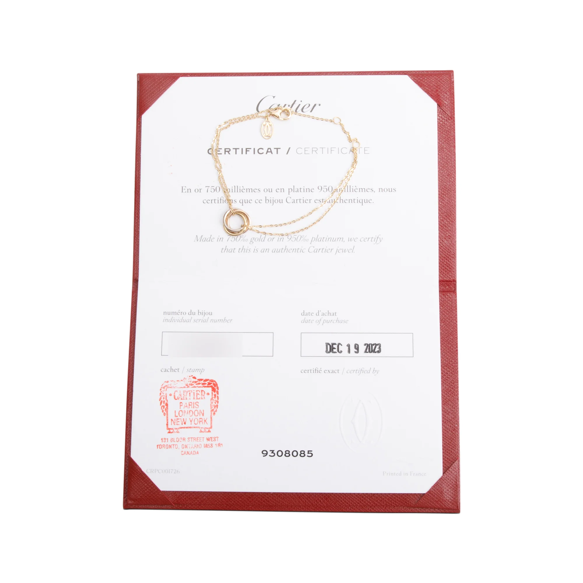 Cartier 2023 18k White, Yellow & Rose Gold Trinity Bracelet w/ Certificate - Image 2