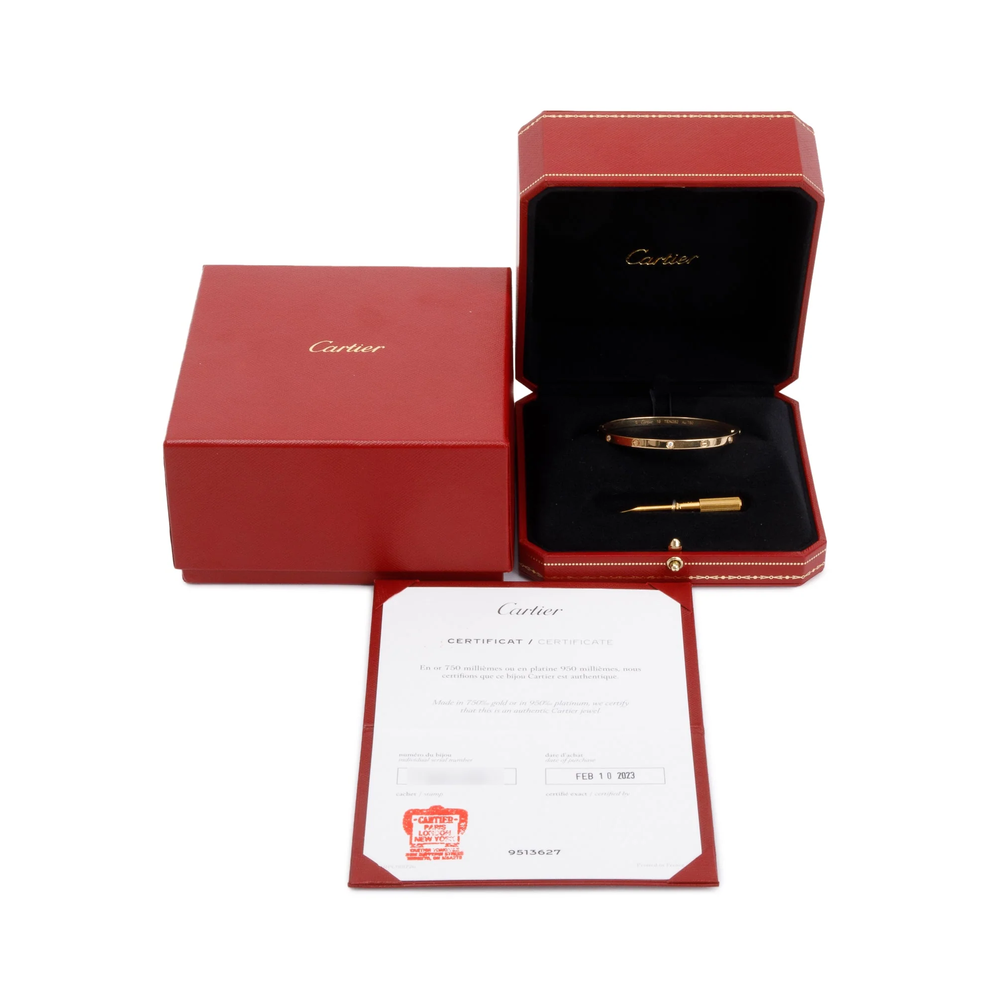 Cartier 2023 18k Yellow Gold 6 Diamond Love Bracelet, Small Model, Size 16 w/ Box, Receipt & Certificate - Image 2