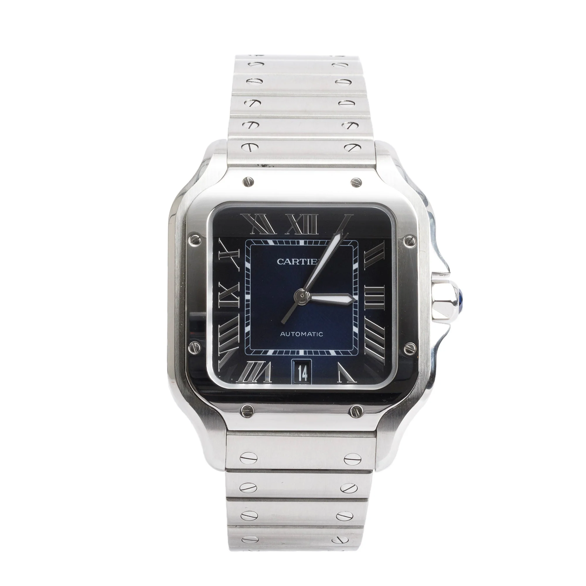 Cartier 2023 Stainless Steel Santos de Cartier Blue Dial Automatic Watch, Large Model 4072