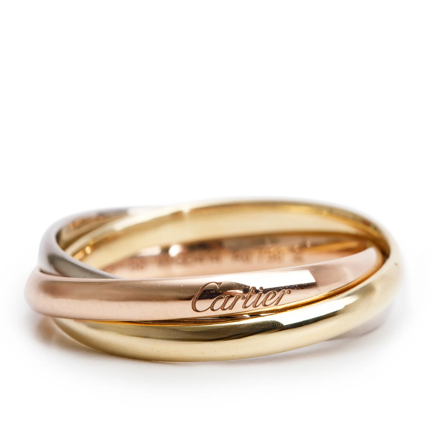 Cartier 2025 18k Tri-Gold Trinity Rolling Ring, Small Model Size 58 8.5 w/ Box & Certificate