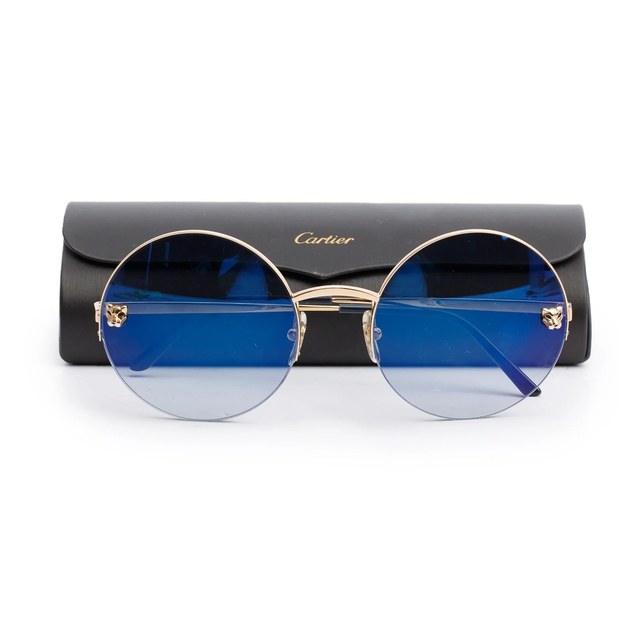 Cartier CT0022S Gold-Plated Metal Frame Panthere De Cartier Round Sunglasses w/ Case - Image 2