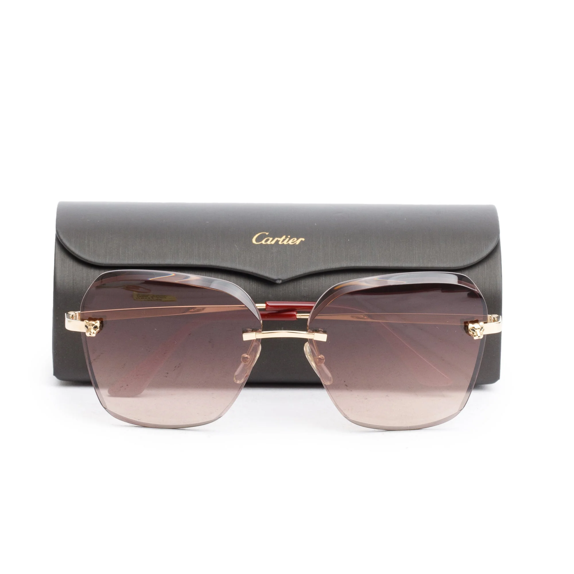 Cartier CT0147S Gold-Plated Metal Burgundy Acentate Panthere De Cartier Sunglasses w/ Case - Image 2