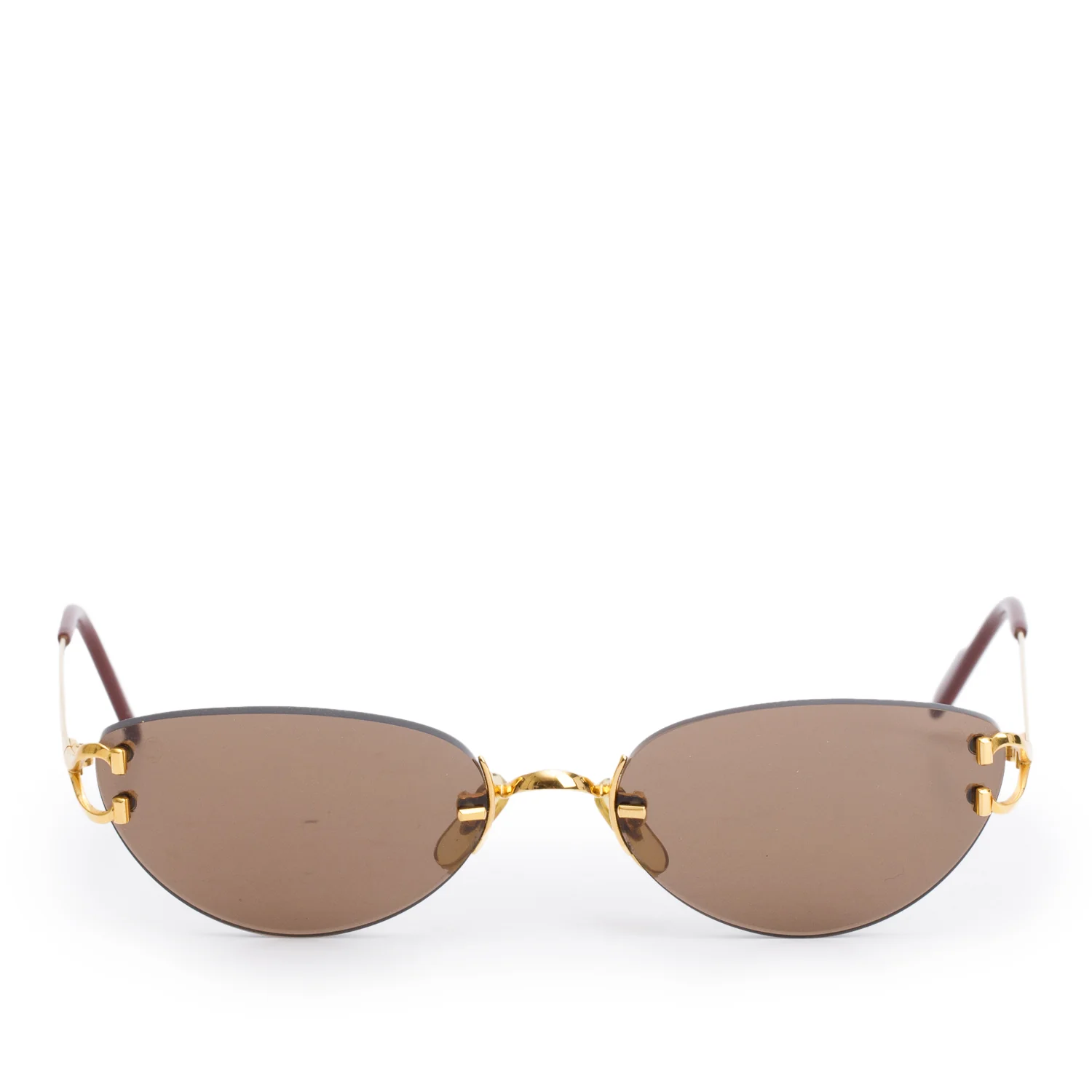Cartier CT1741481 Gold-Tone Metal Rimless Cat Eye Sunglasses w/ Case
