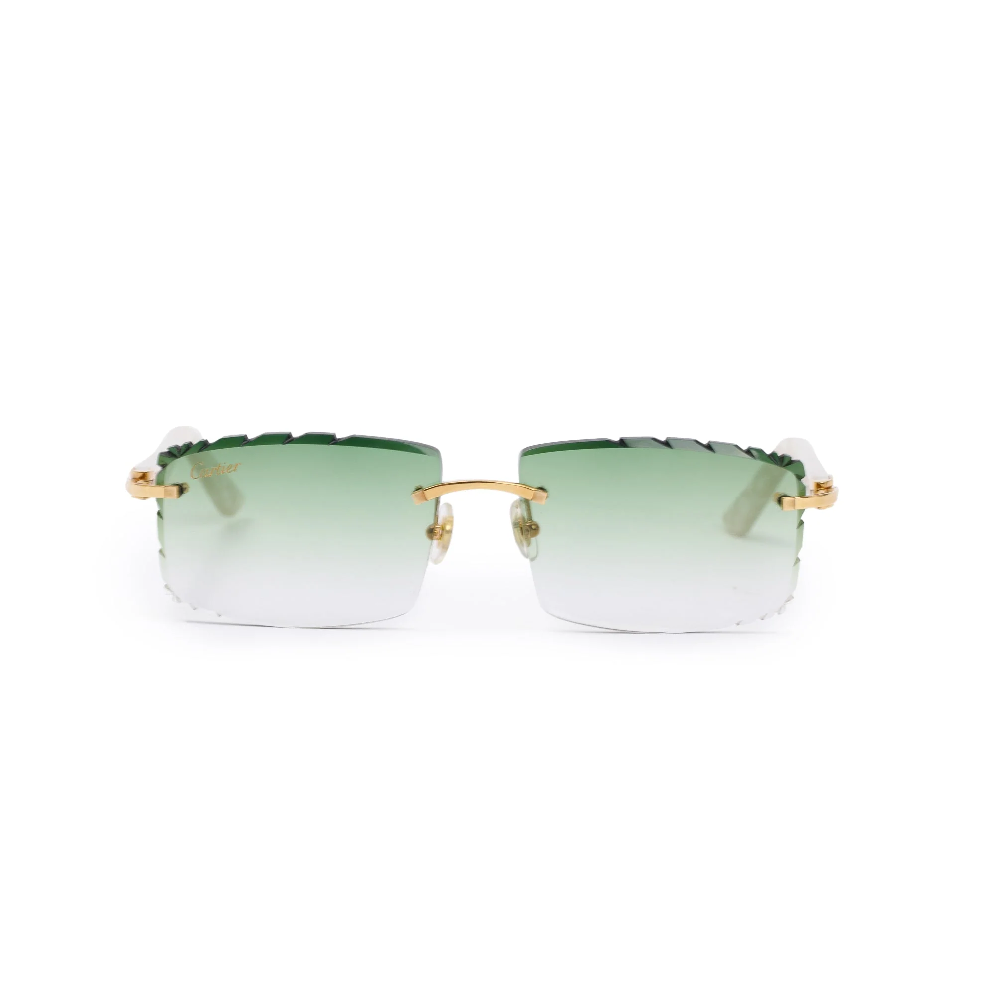 Cartier Marble White Acetate Kiwi Rimless Diamond Cut Sunglasses w/ Box & Case
