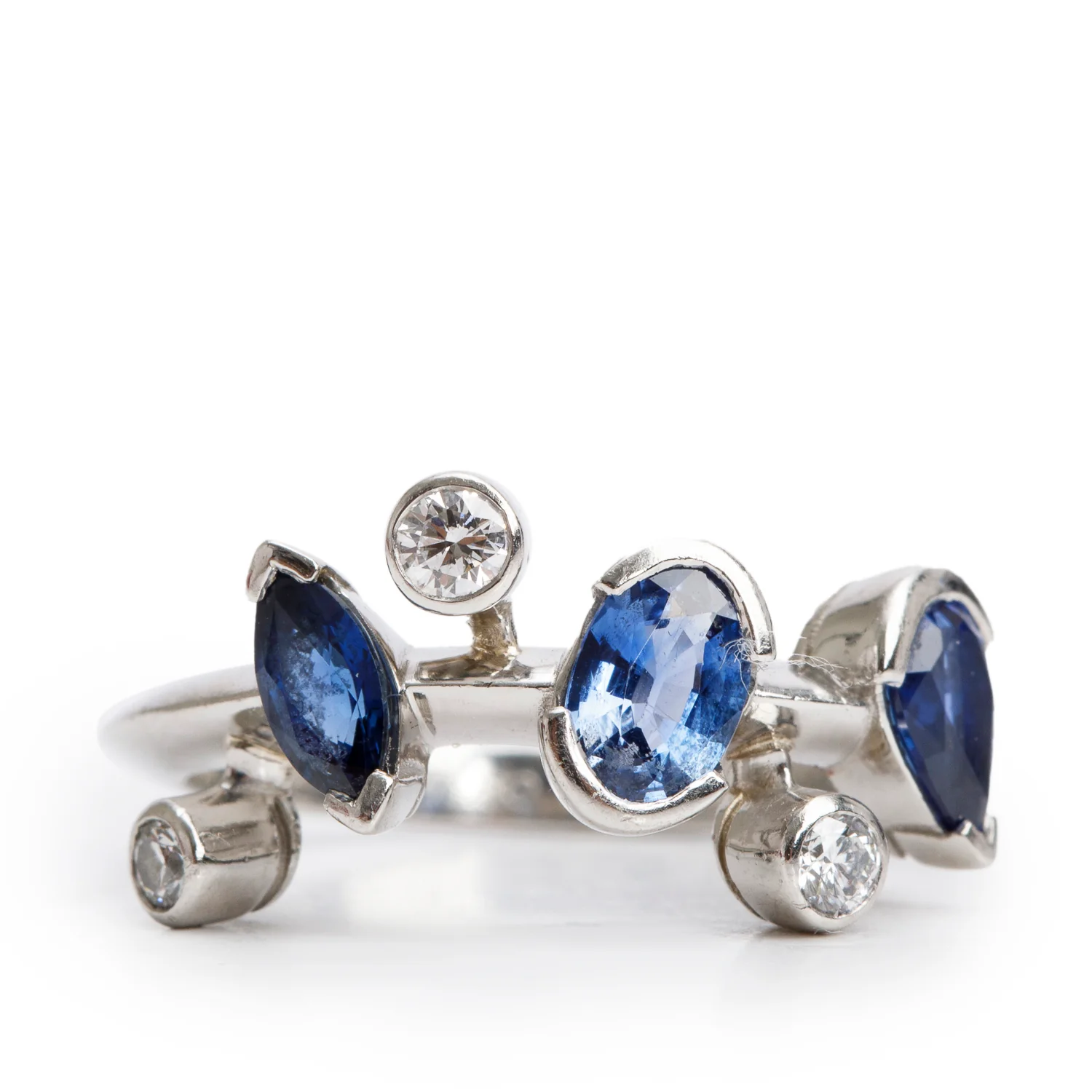 Cartier Platinum Blue Sapphire & Diamond Meli Melo Ring, Size 5.75 w/ Box & Papers