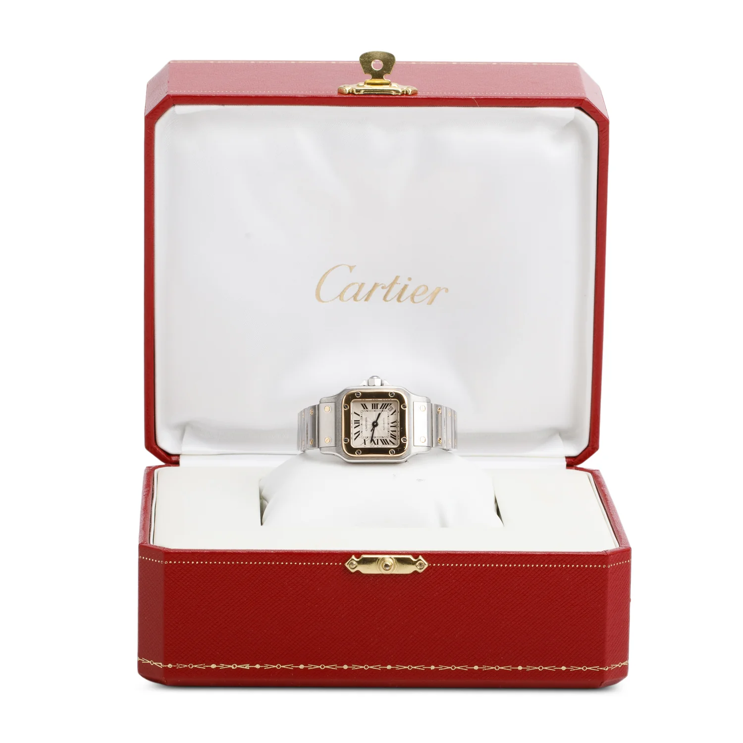 Cartier Stainless Steel & 18k Yellow Gold Santos de Cartier Carree Automatic Watch, Small Model 2423 w/ Box - Image 2