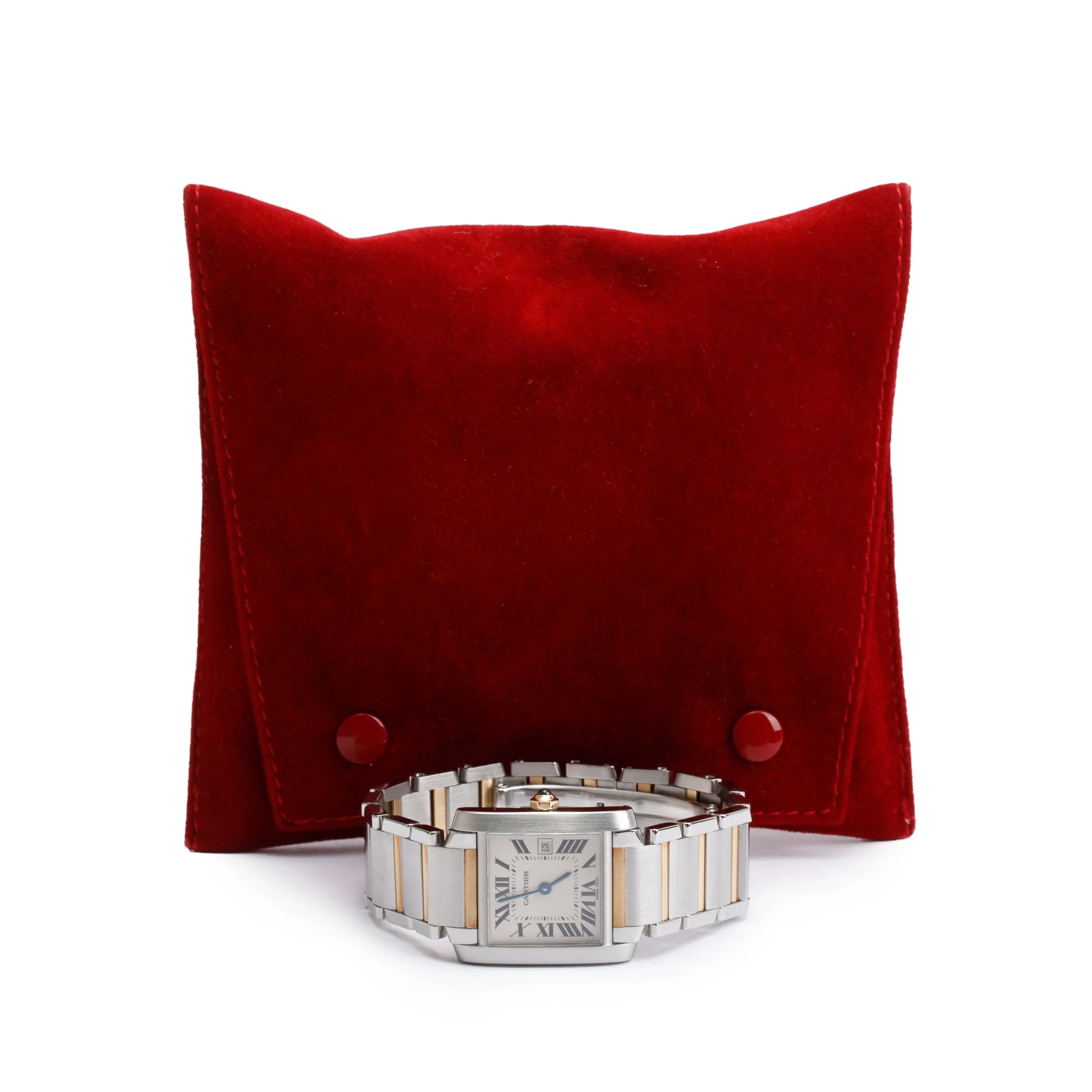 Cartier Stainless Steel & 18k Yellow Gold Tank Francaise Watch, Medium Model 2465 w/ Pouch & Papers - Image 2