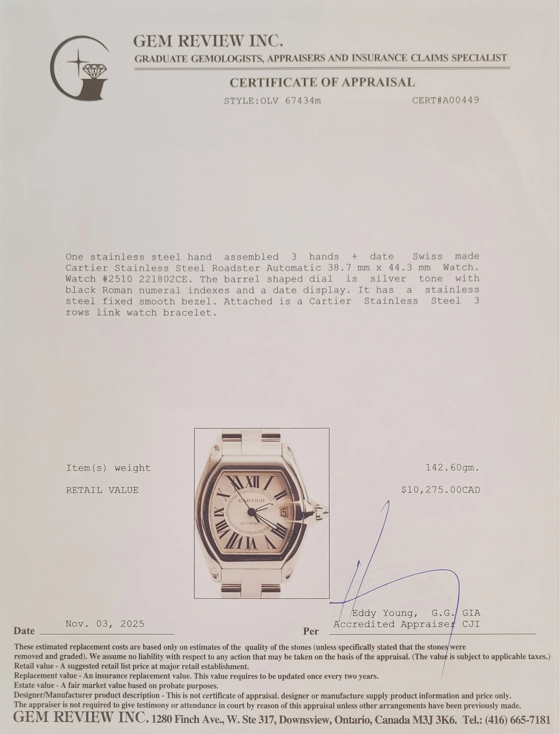Cartier Stainless Steel Roadster Automatic Watch Silver Dial 2510 - Image 5