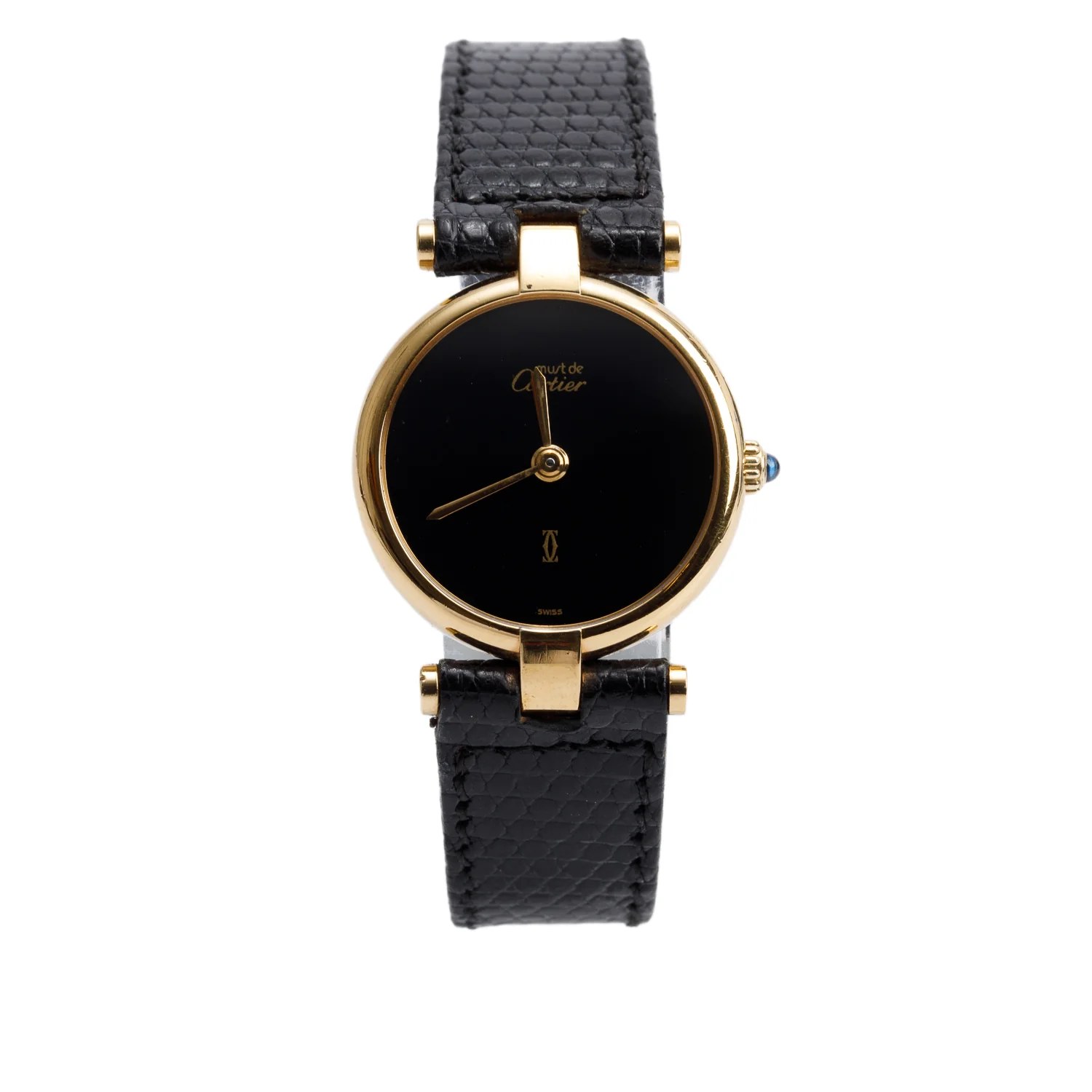 Cartier Vintage 18k Gold Vermeil Sterling Silver Argent Must Vendome Louis Cartier 24 MM Quartz Watch Black Dial w/ Papers