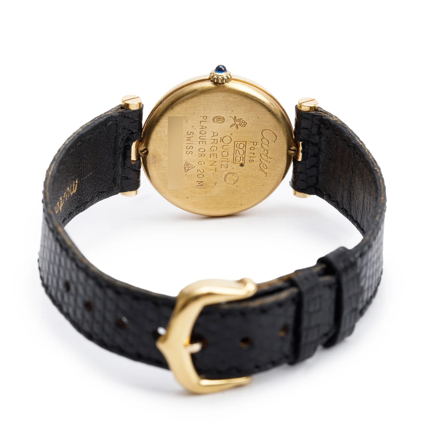 Cartier Vintage 18k Gold Vermeil Sterling Silver Argent Must Vendome Louis Cartier 24 MM Quartz Watch Black Dial w/ Papers - Image 4