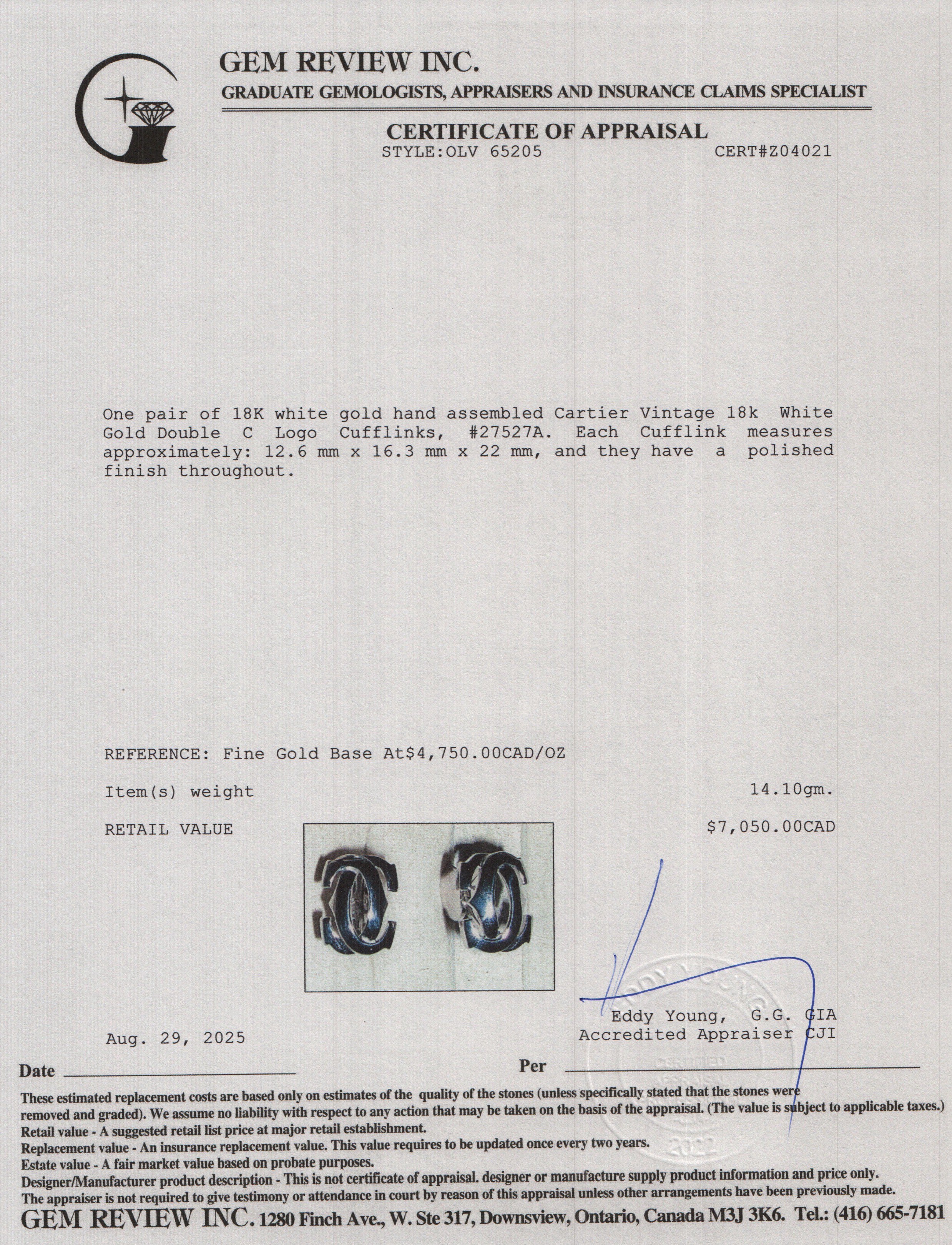 Cartier Vintage 18k White Gold Double C Logo Cufflinks - Image 5