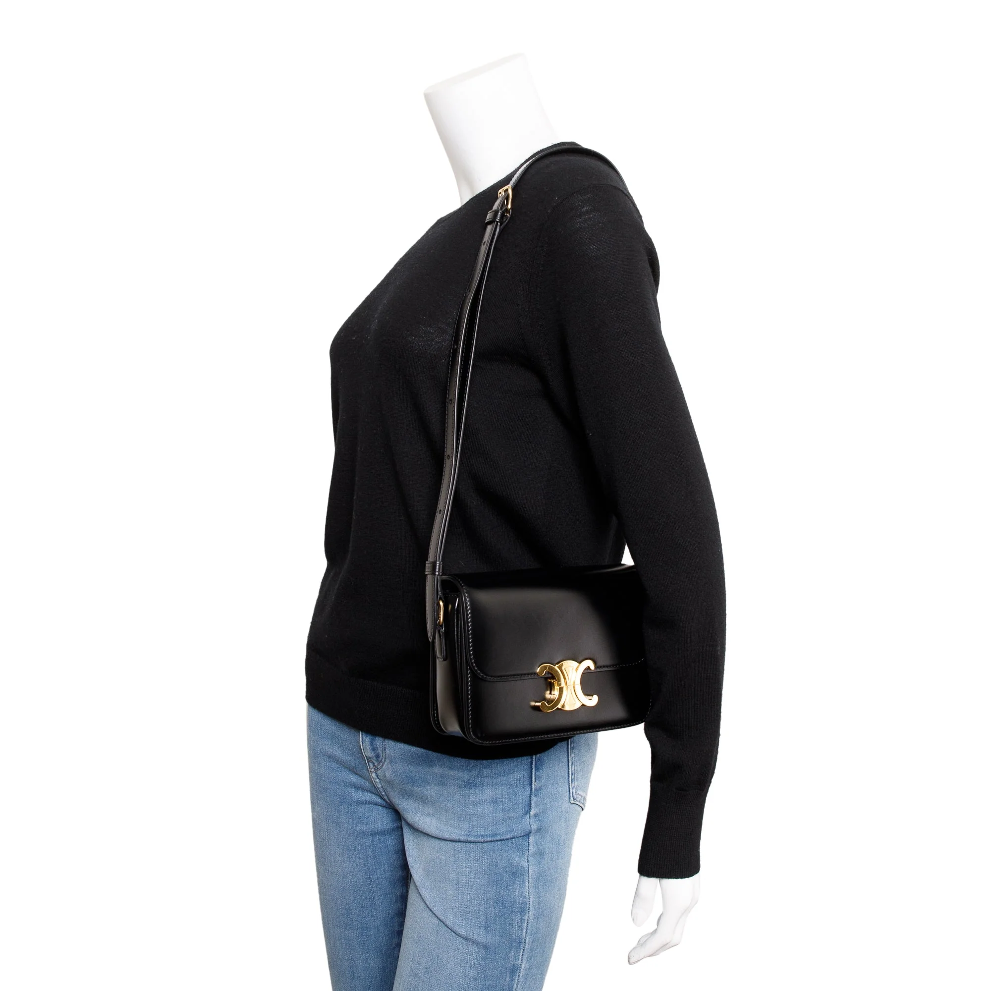 Celine 2020 Black Shiny Calfskin Leather Teen Triomphe Shoulder Bag - Image 2