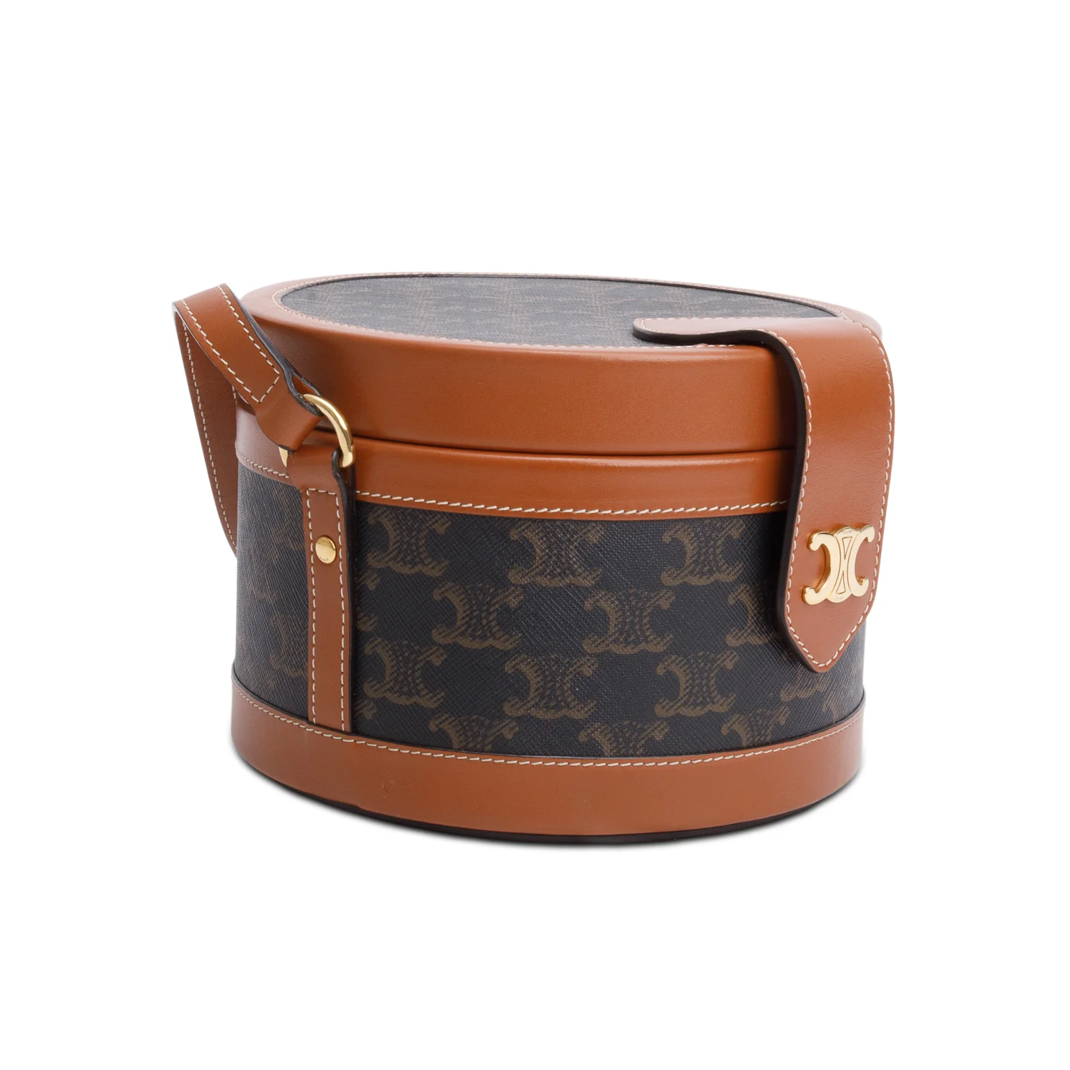 Celine 2020 Brown Calfskin Triomphe Canvas Medium Tambour Bag - Image 4
