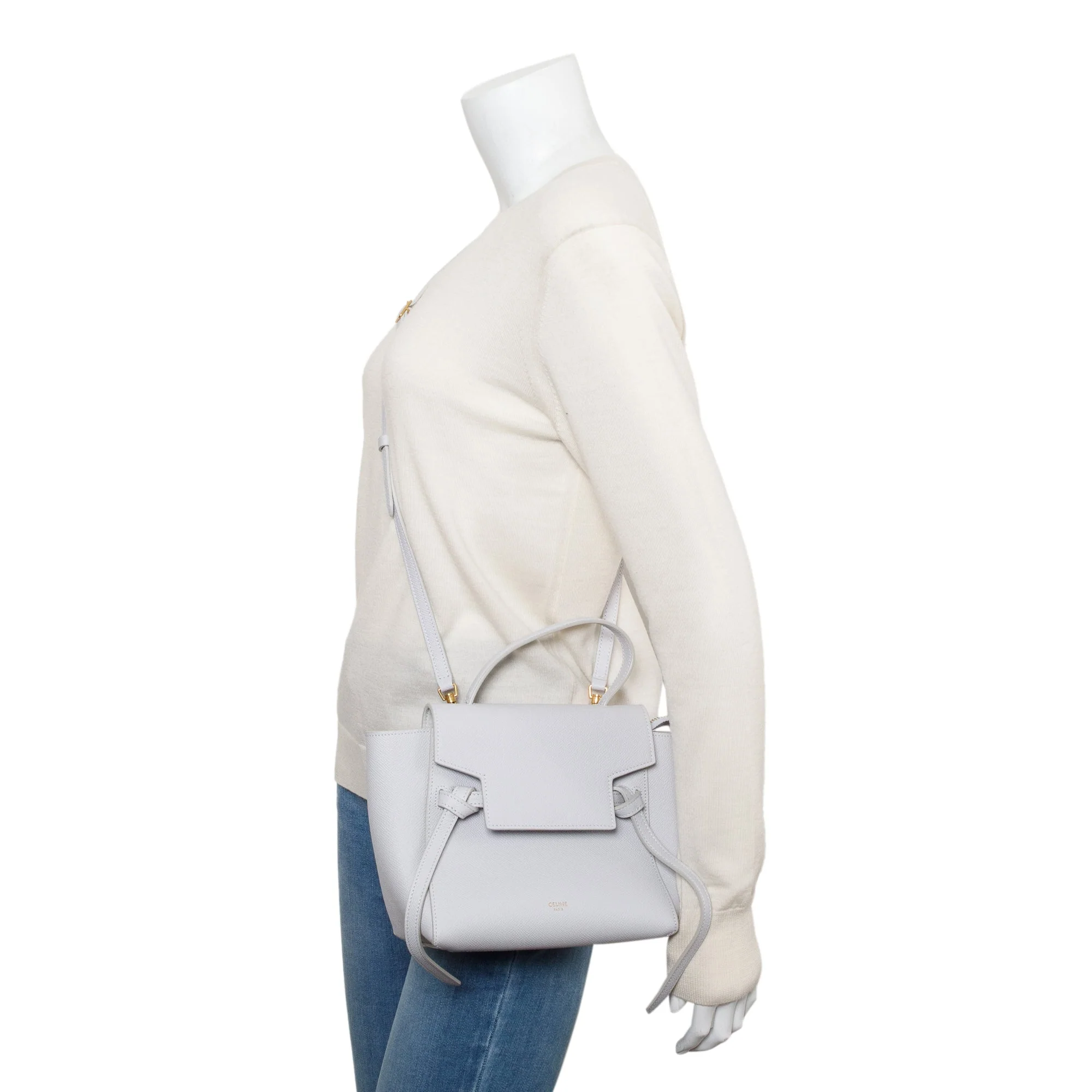 Celine 2021 Grey Grained Calfskin Leather Nano Belt Bag w/ Strap - Image 2