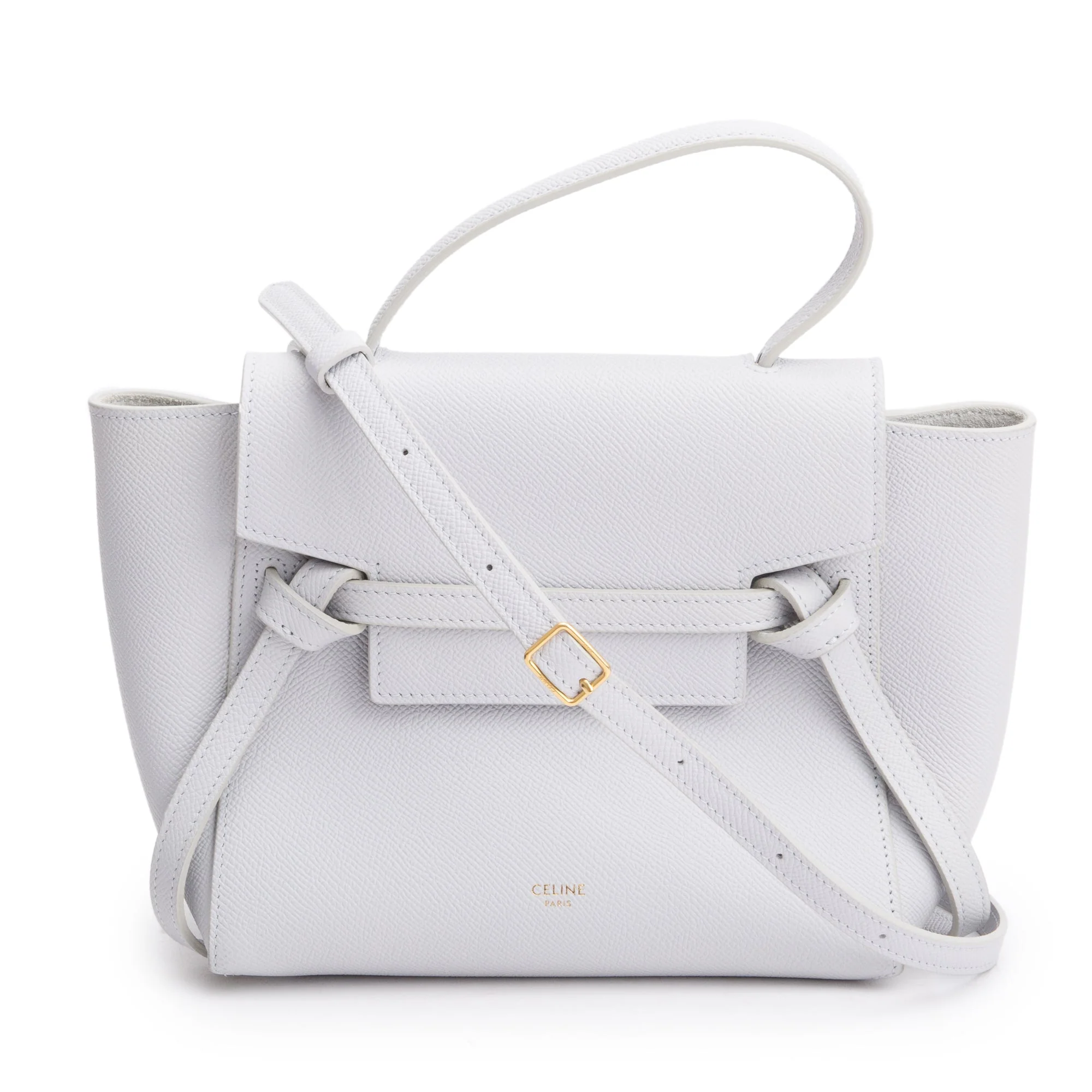 Celine 2021 Grey Grained Calfskin Leather Nano Belt Bag w/ Strap - Image 7