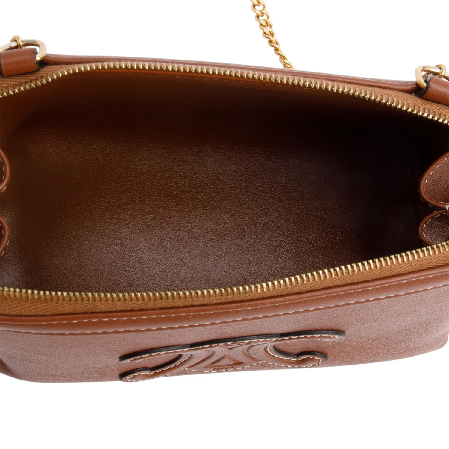 Celine 2022 Tan Calfskin Leather Triomphe Clutch On Chain - Image 8