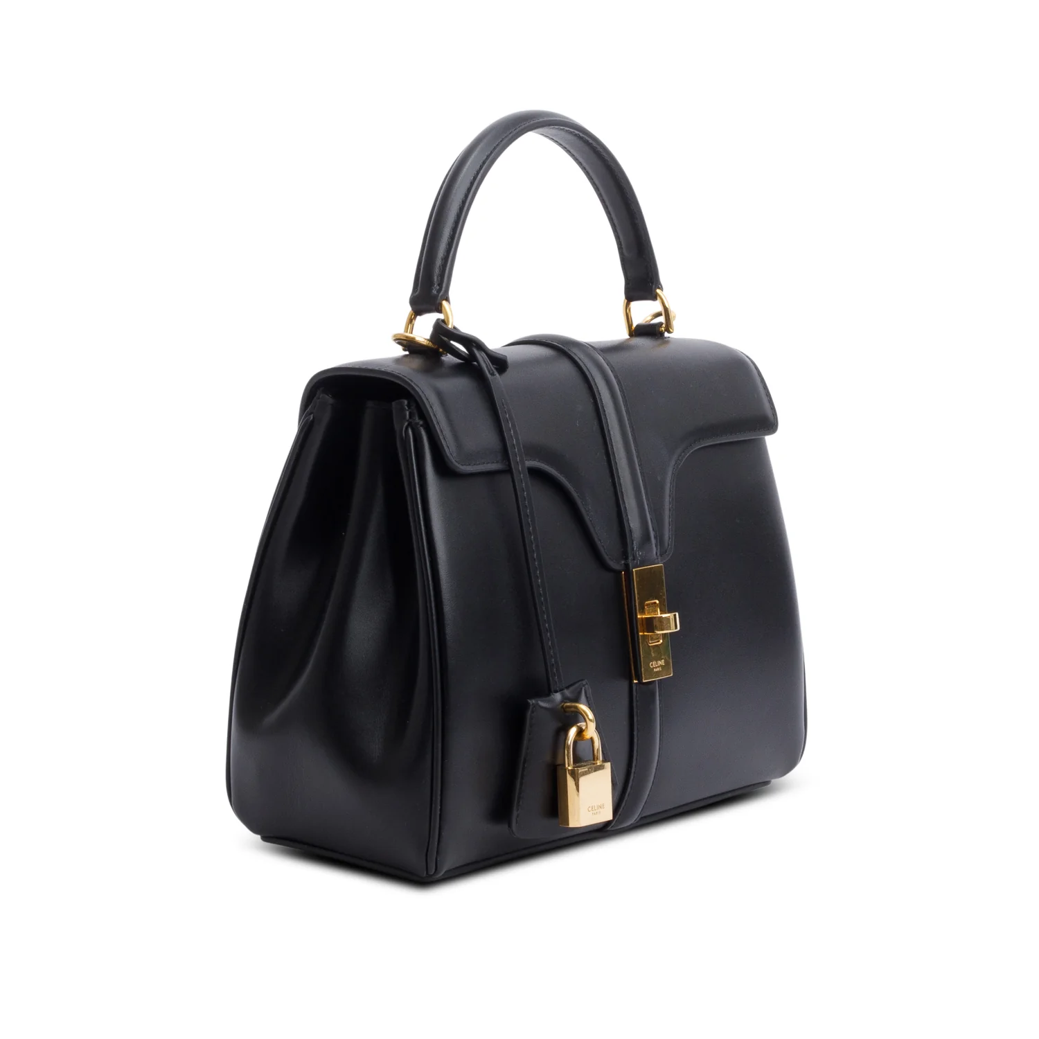 Celine 2023 Black Satinated Calfskin Small 16 Top Handle Bag w/ Strap - Image 4
