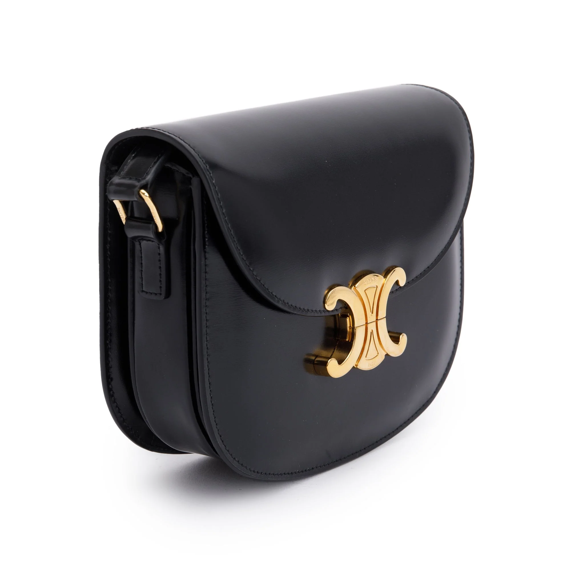 Celine 2023 Black Shiny Calfskin Leather Teen Triomphe Shoulder Bag - Image 5