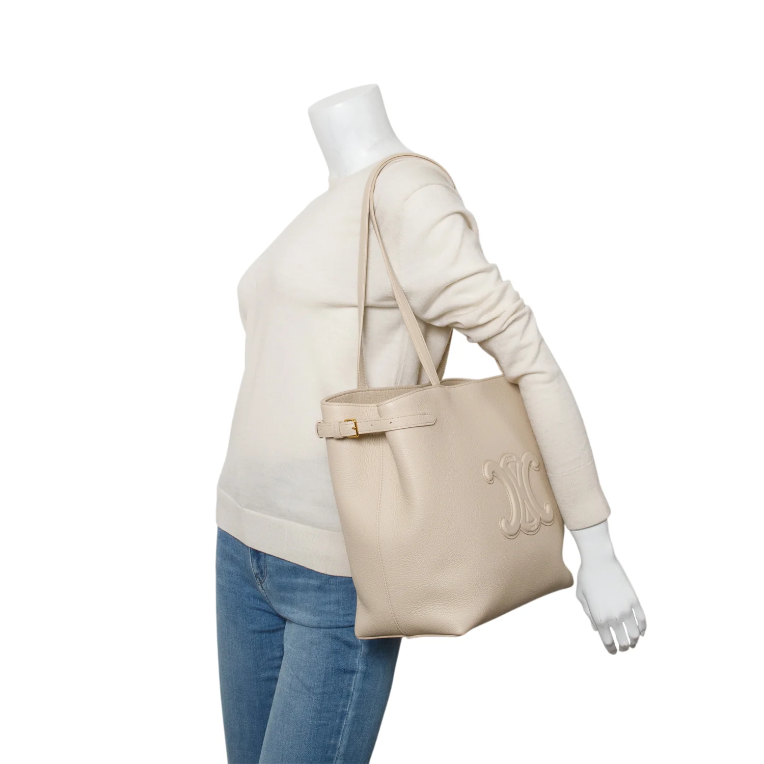 Celine 2024 Beige Grained Calfskin Triomphe Medium Cabas Anais w/ Box - Image 2
