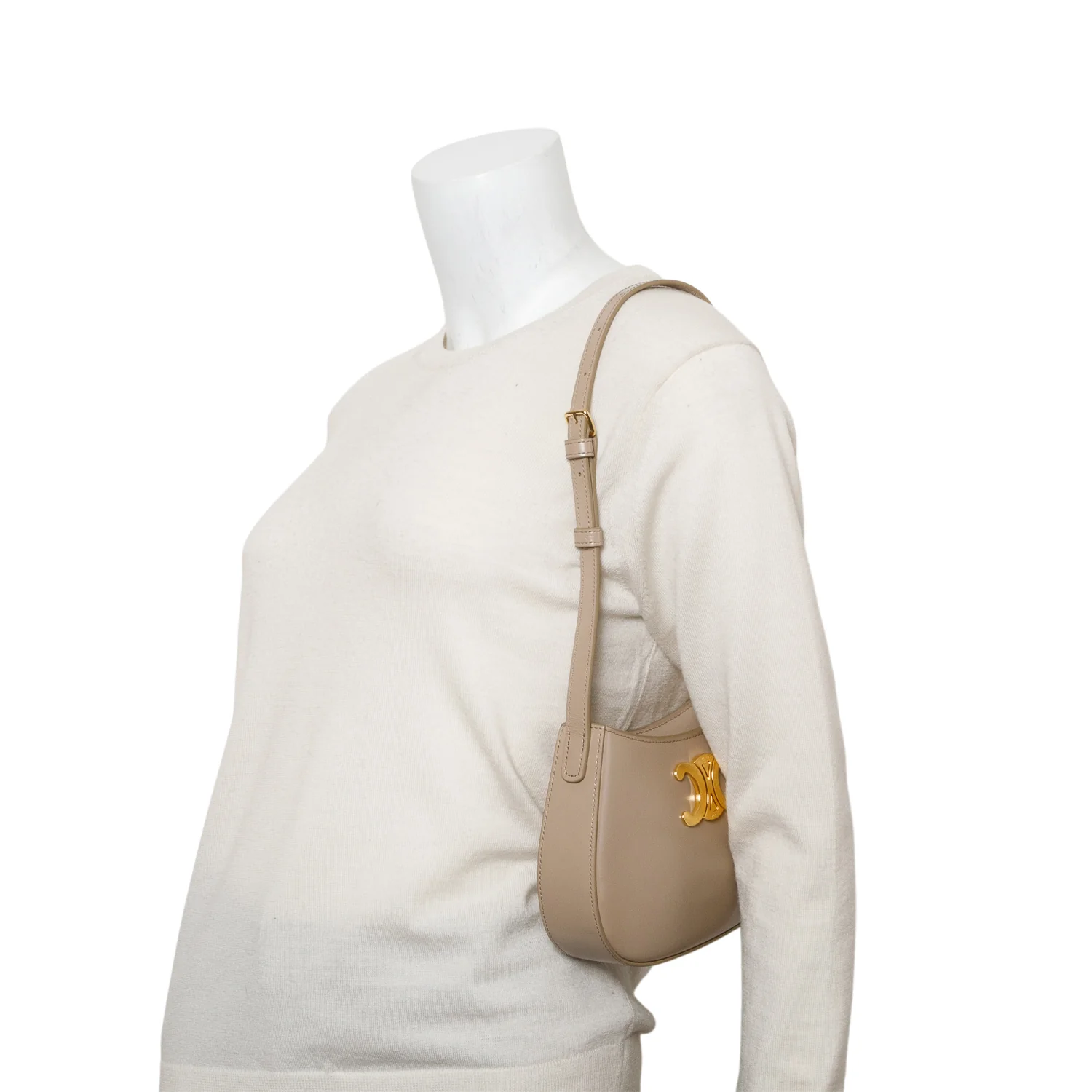Celine 2024 Taupe Shiny Calfskin Medium Tilly Triomphe Shoulder Bag - Image 2