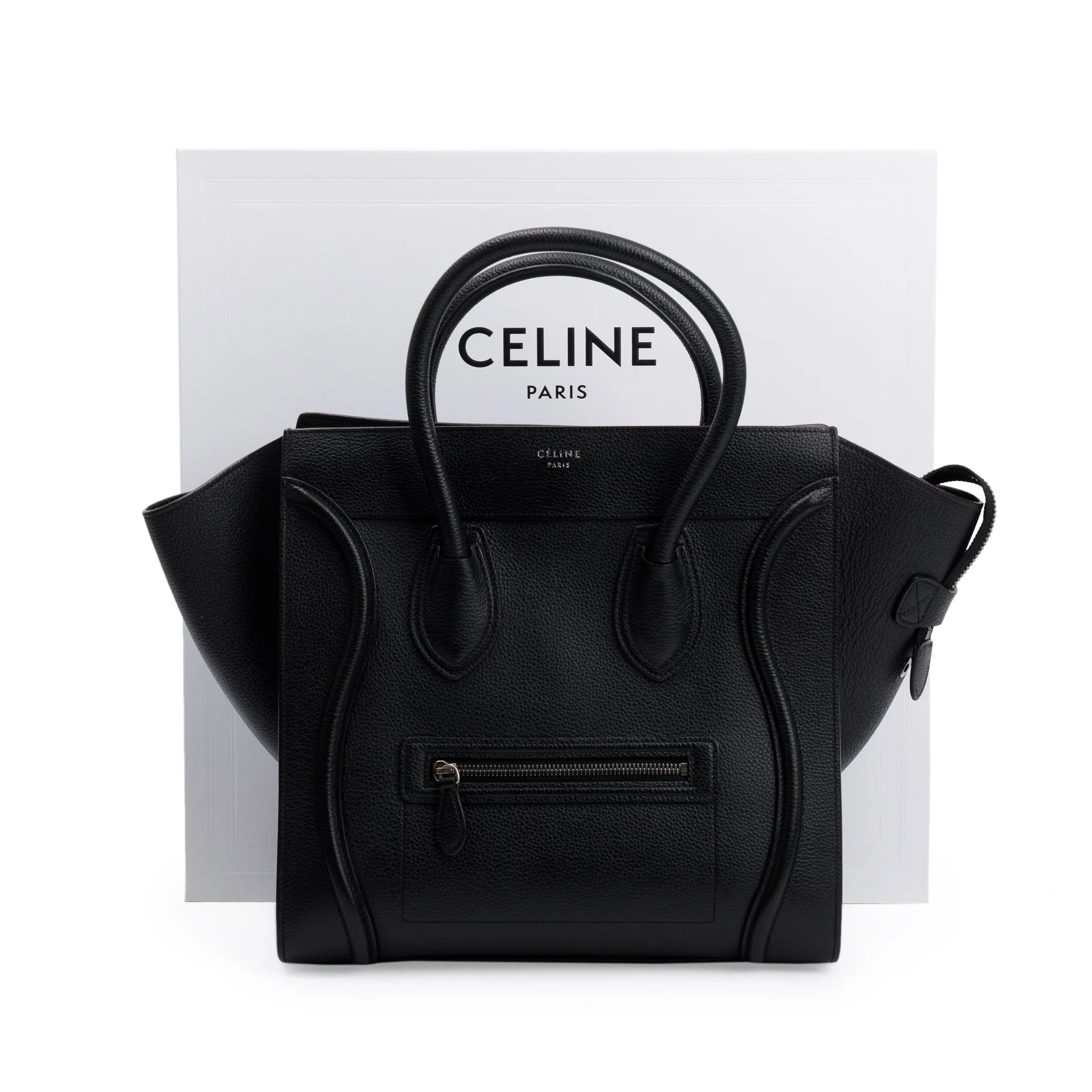 Celine Black Drummed Calfskin Leather Mini Luggage Tote w/ Box - Image 2