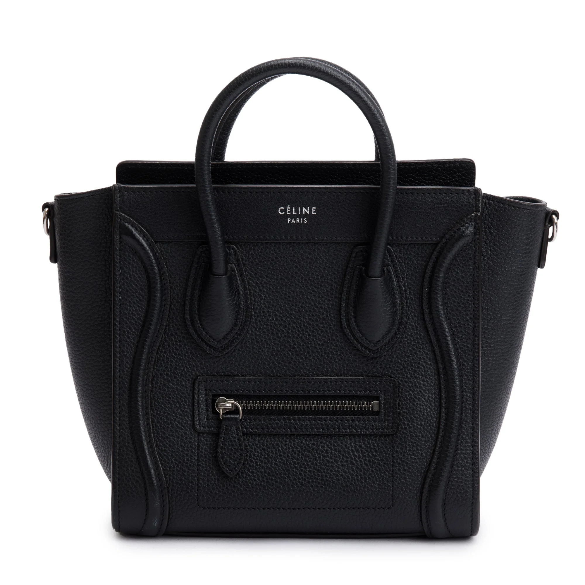 Celine Black Drummed Calfskin Leather Nano Luggage Tote w/ Strap - Image 3