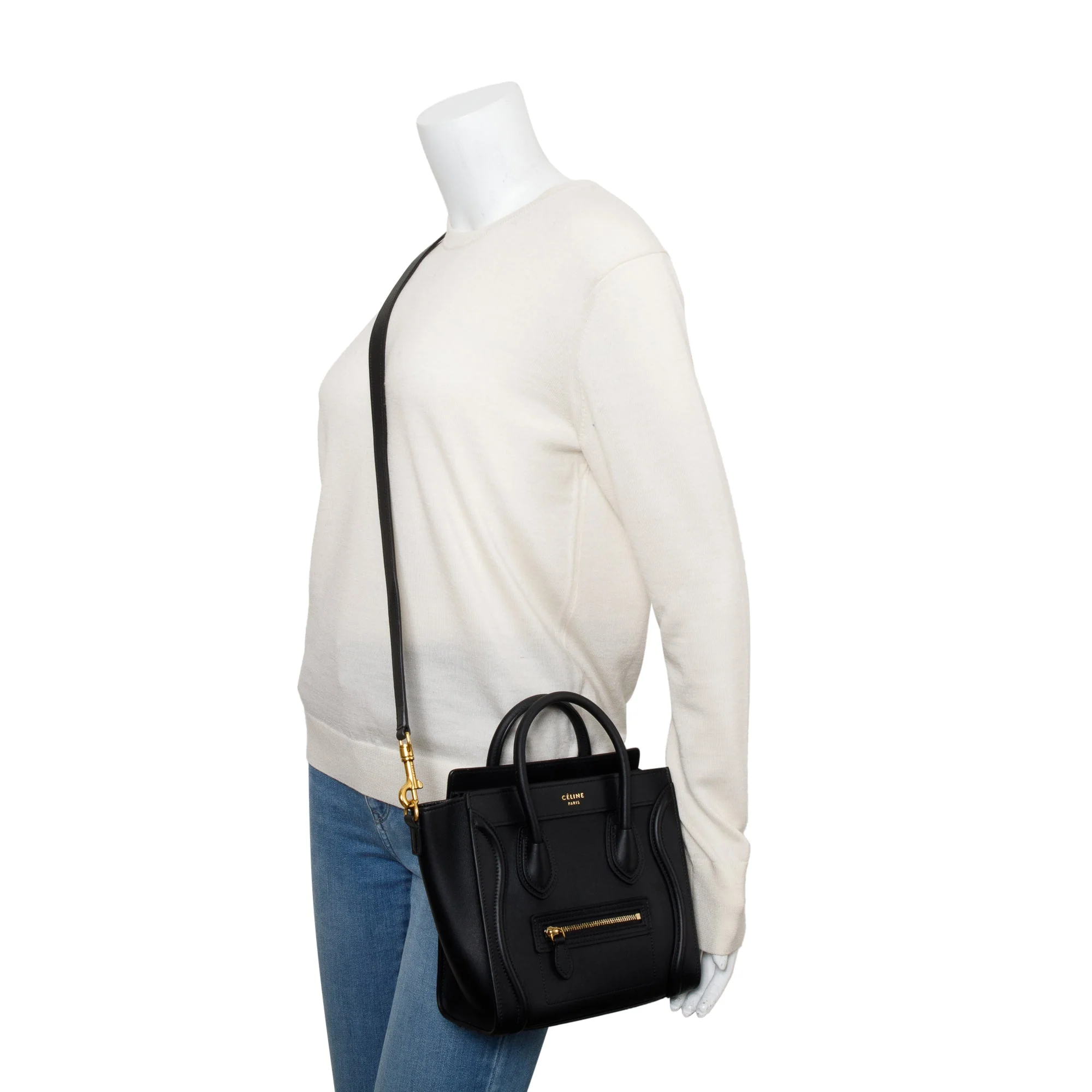 Celine Black Smooth Calfskin Leather Nano Luggage Tote w/ Strap - Image 2