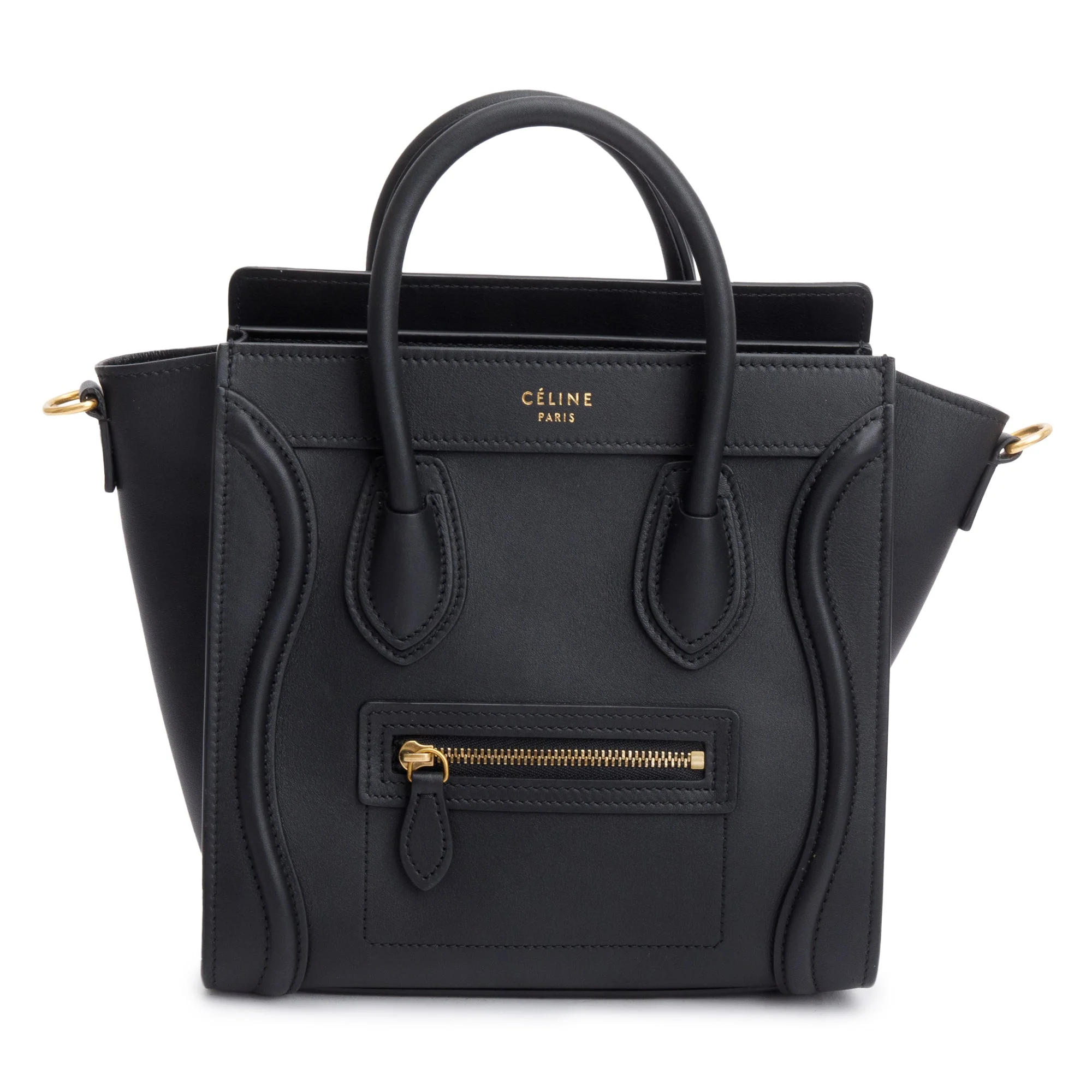 Celine Black Smooth Calfskin Leather Nano Luggage Tote w/ Strap - Image 3