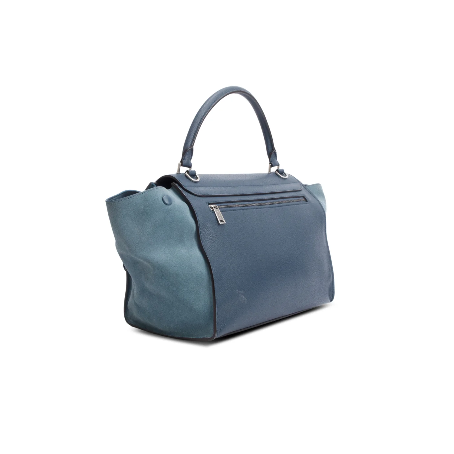Celine Blue Calfskin Leather Suede Trim Medium Trapeze Bag w/ Strap - Image 5