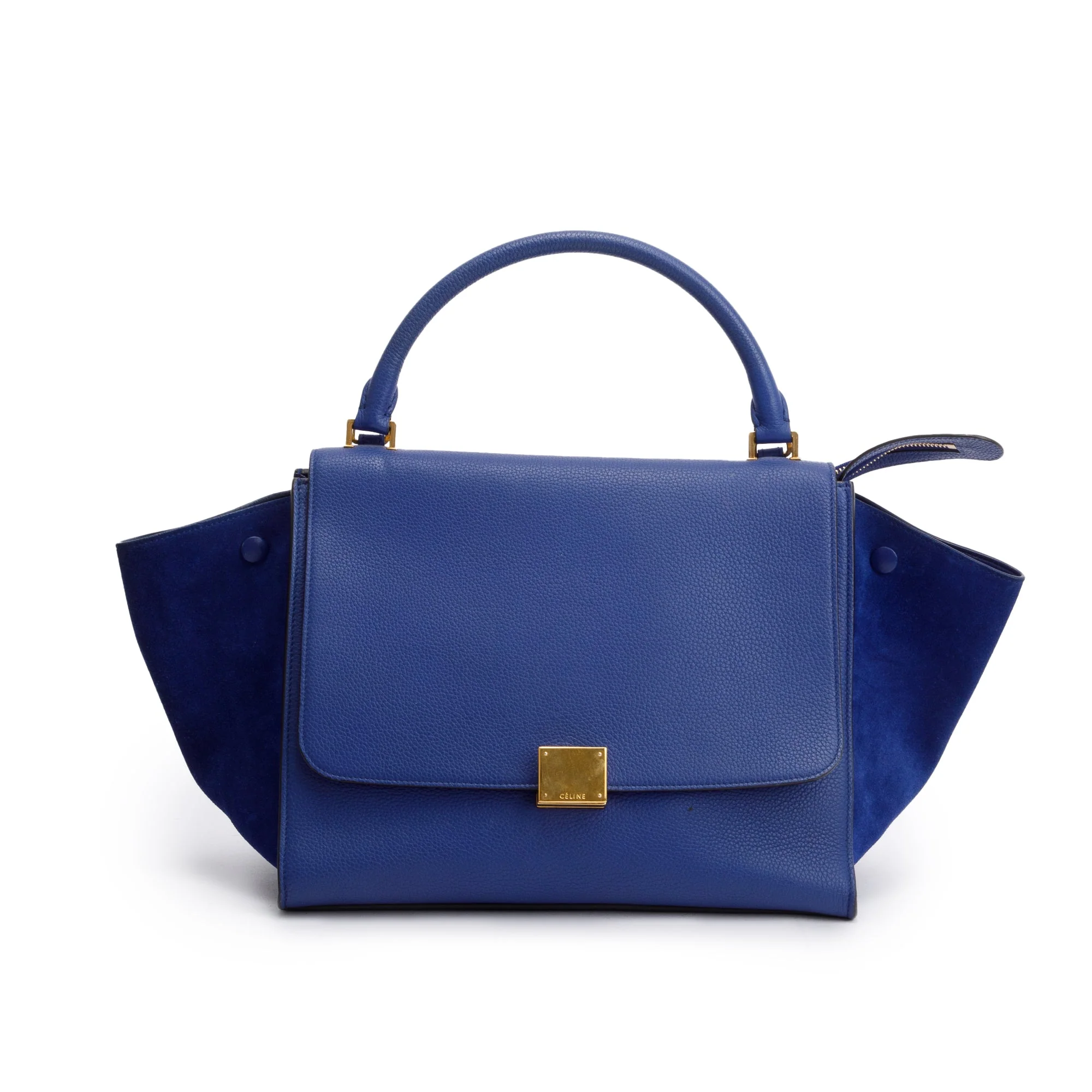 Celine Blue Calfskin Suede Leather Medium Trapeze Bag - Image 3