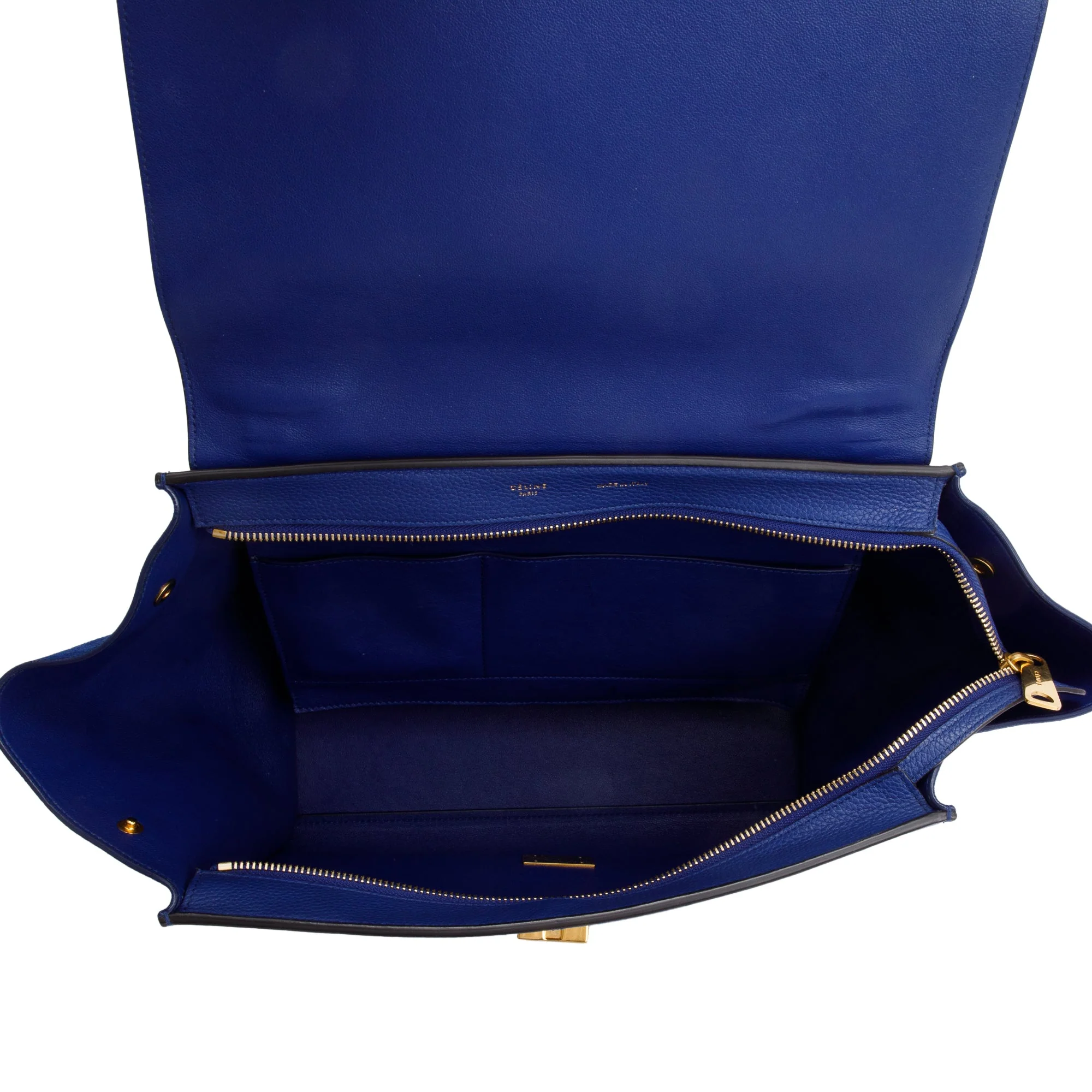 Celine Blue Calfskin Suede Leather Medium Trapeze Bag - Image 7