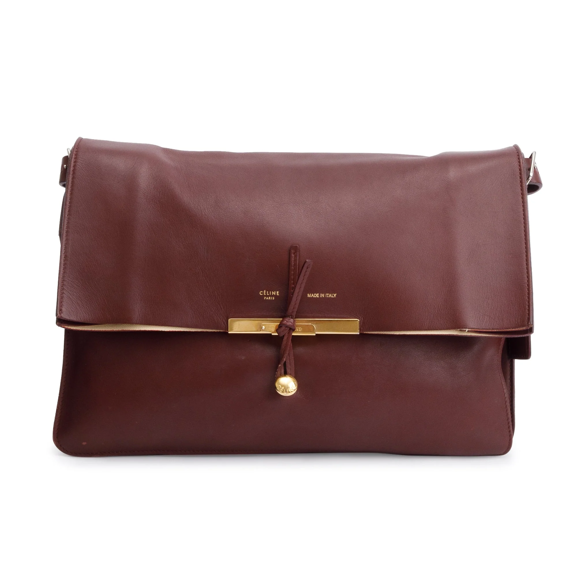 Celine Burgundy Calfskin Leather Blade Flap Shoulder Bag - Image 3