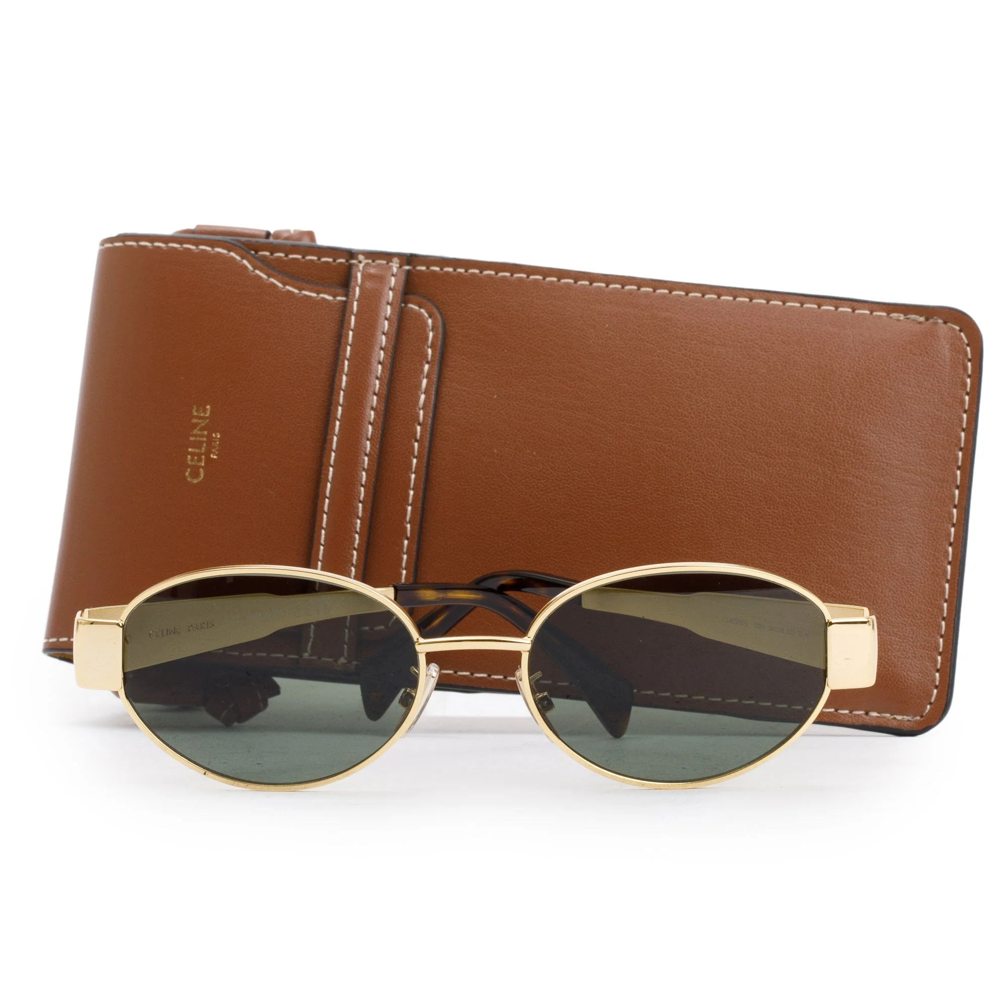 Celine CL401235U Gold-Tone Triomphe Metal 01 Oval Sunglasses w/ Case - Image 2