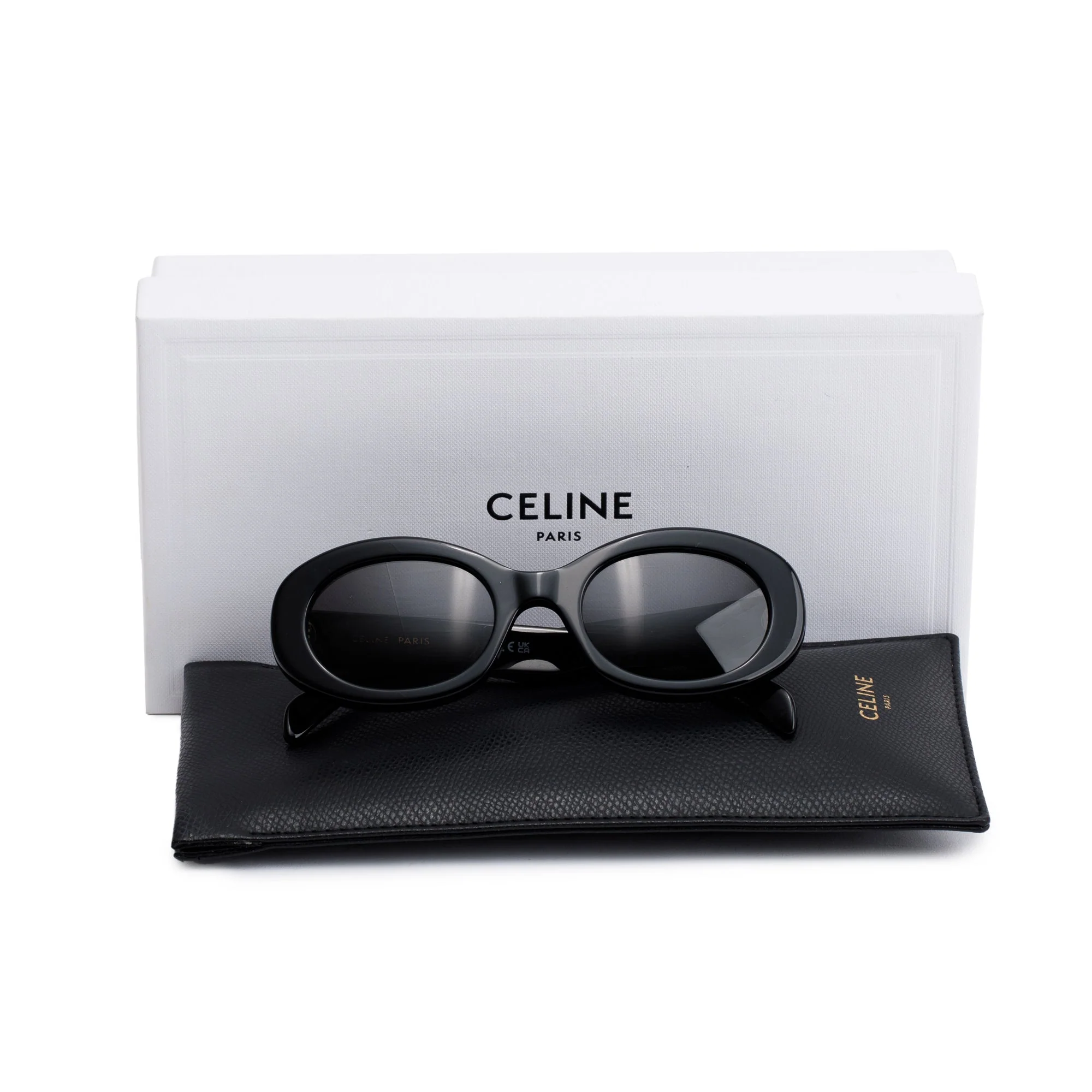 Celine CL40194U Black Acetate Triomphe 01 Oval Sunglasses w/ Box & Case - Image 2