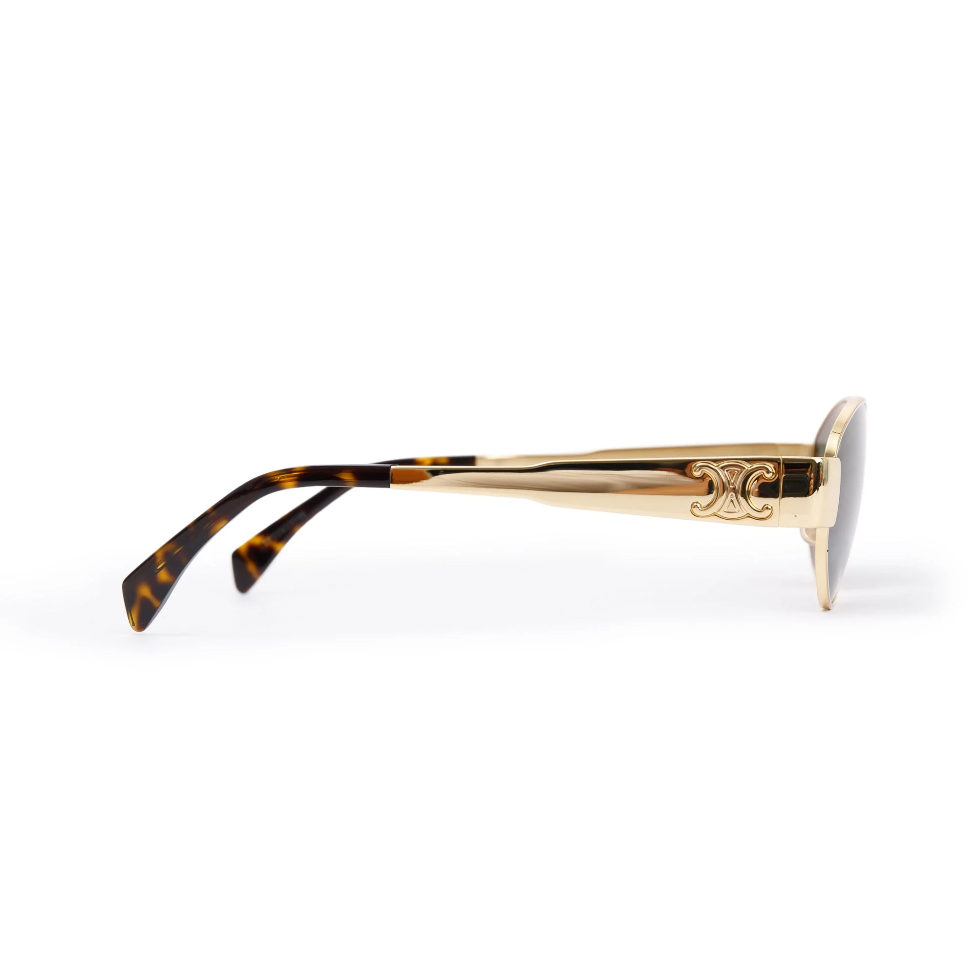 Celine CL40235U Gold-Tone Triomphe Metal 01 Oval Sunglasses w/ Case - Image 3