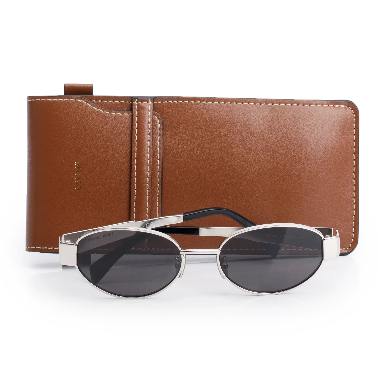 Celine CL40235U Silver Metal Oval Triomphe Sunglasses w/ Case - Image 2
