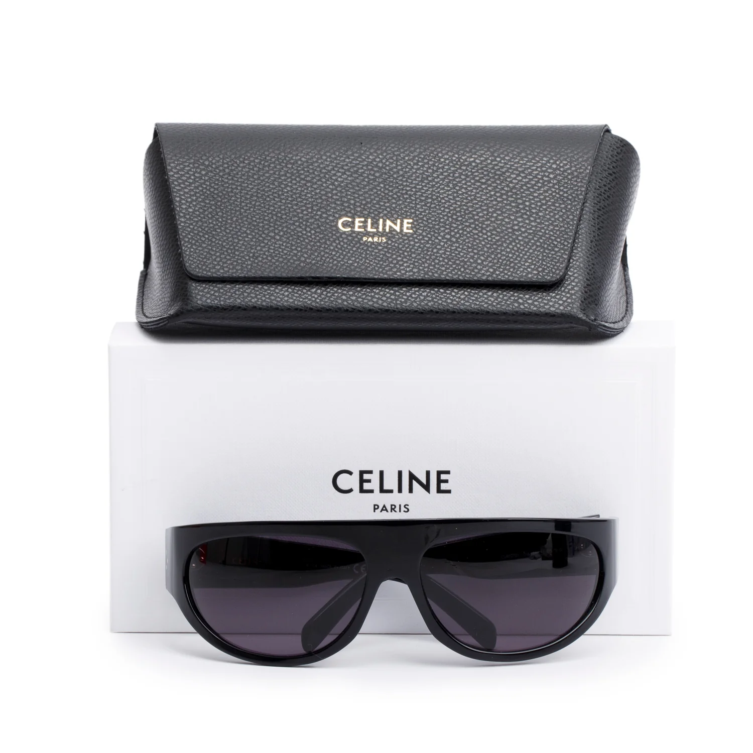Celine CL402721 Black Acetate Square Shield Sunglasses w/ Box & Case - Image 2
