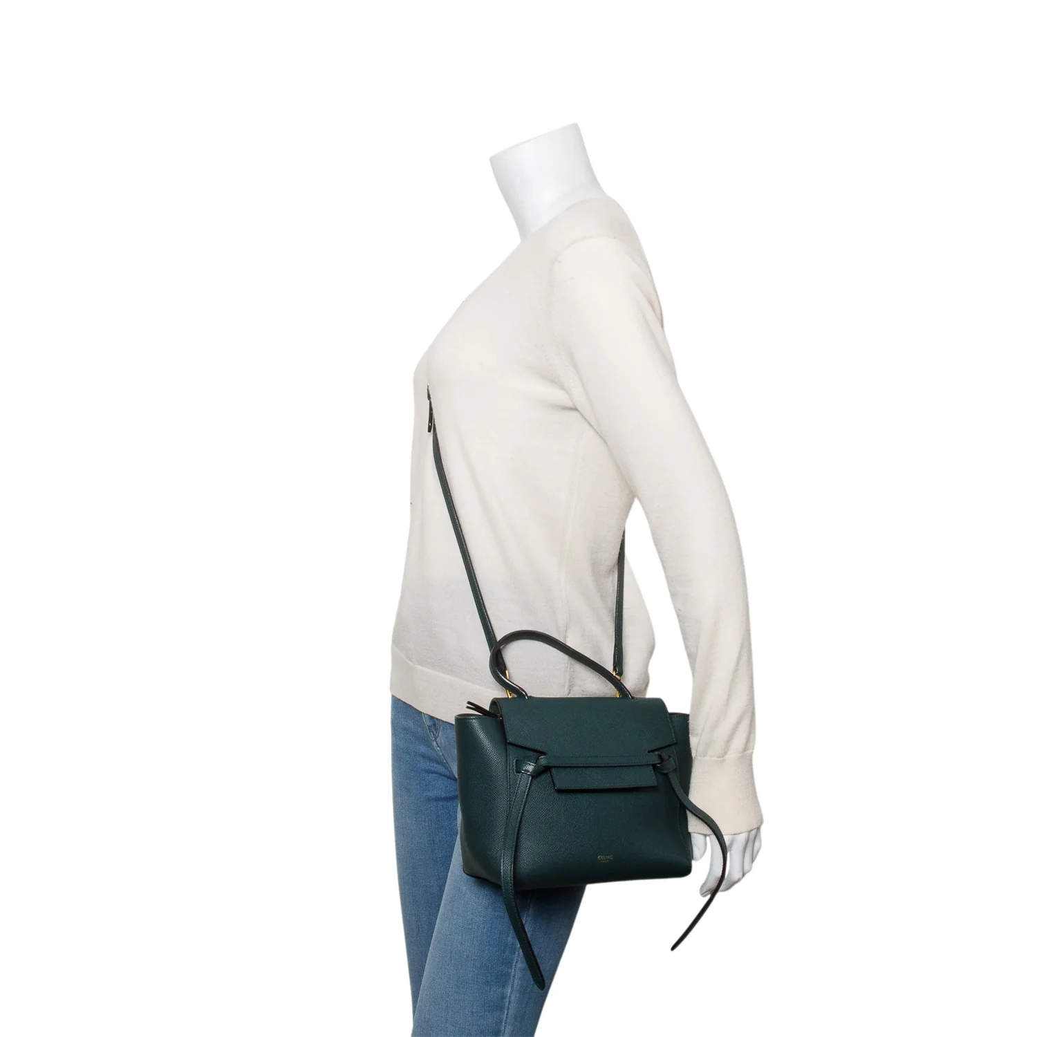 Celine Green Grained Calfskin Leather Nano Belt Bag w/ Strap - Image 2